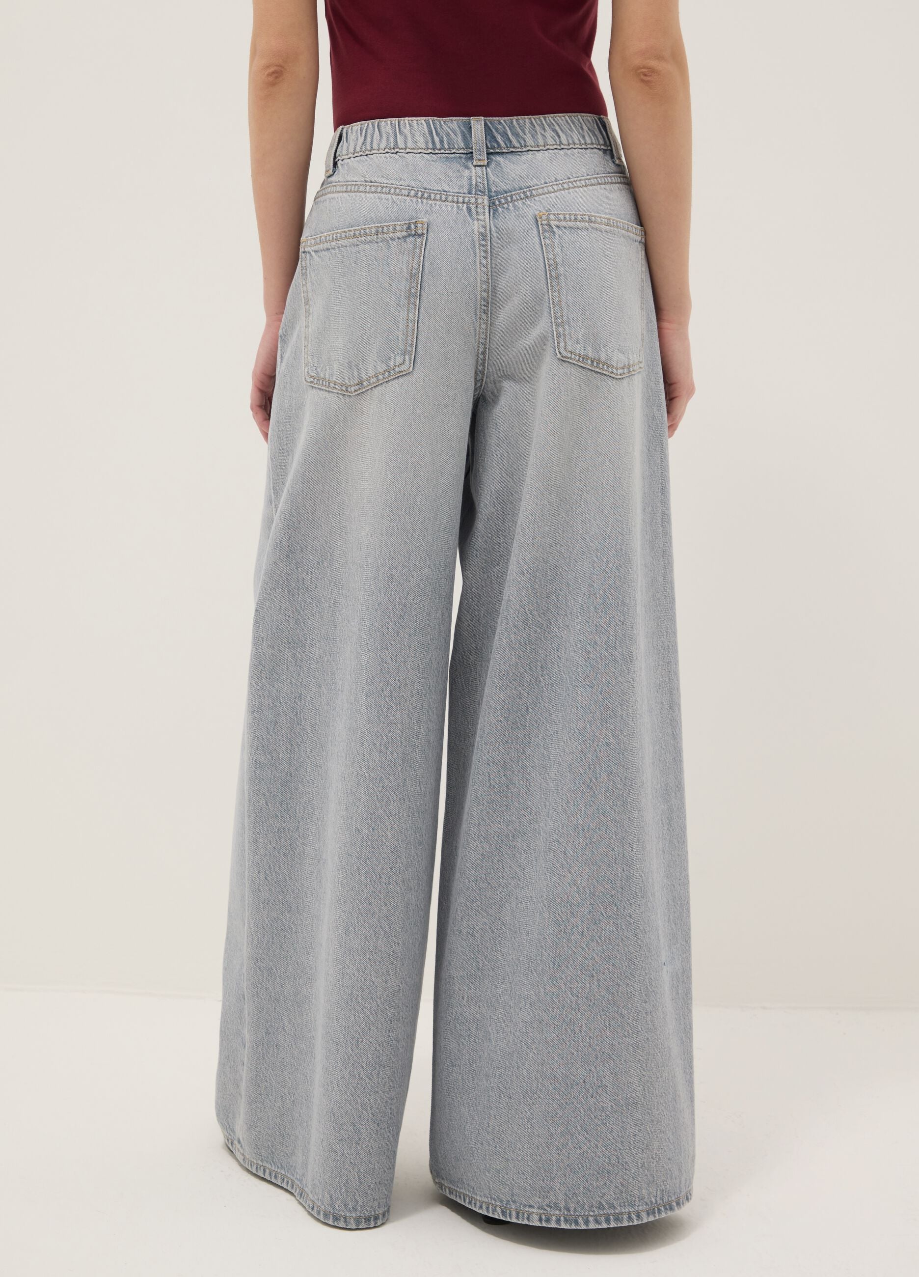 Pure grey denim cotton wide leg jeans
