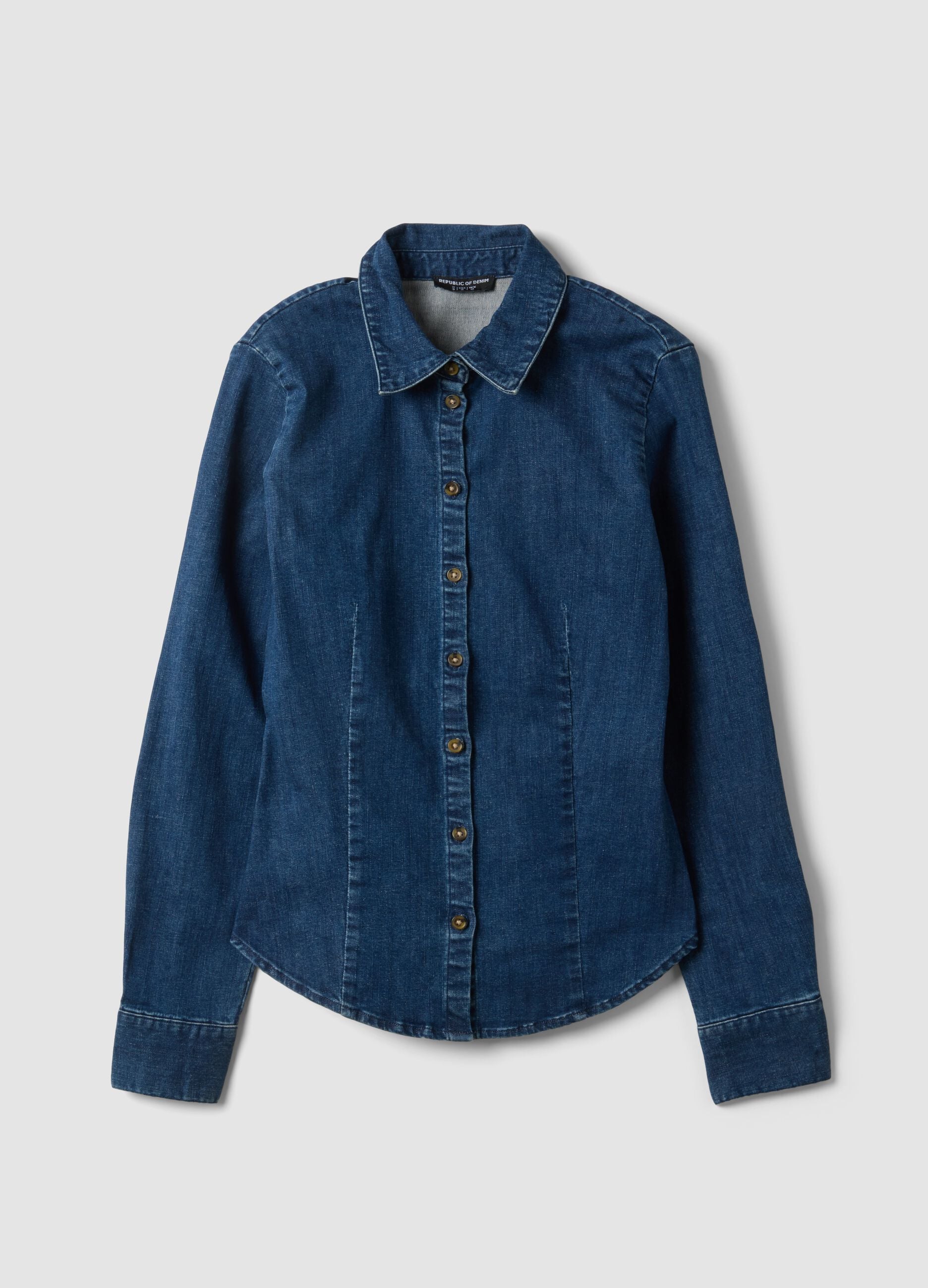 Blue slim-fit stretch cotton denim shirt