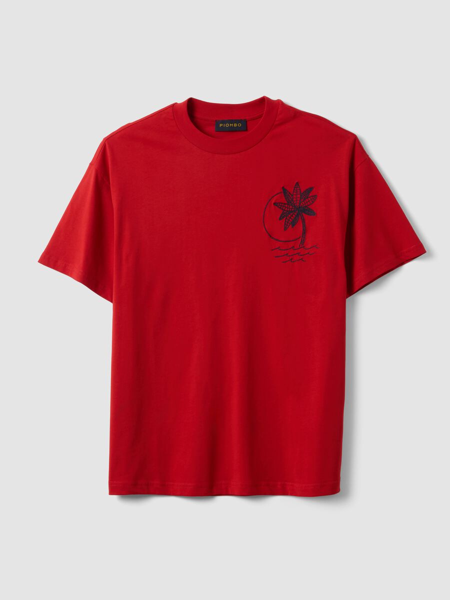 Red pure cotton relaxed-fit T-shirt with embroidery_4