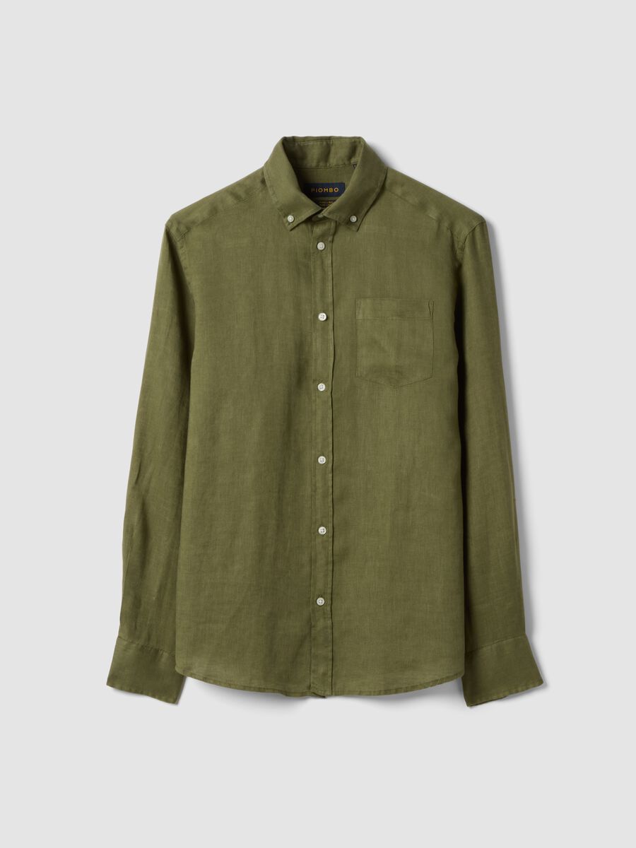 Green pure linen shirt with button-down collar, regular fit_4