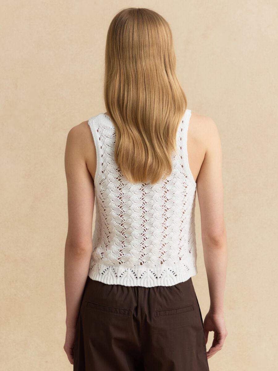 Tank top bianco in crochet di puro cotone_3