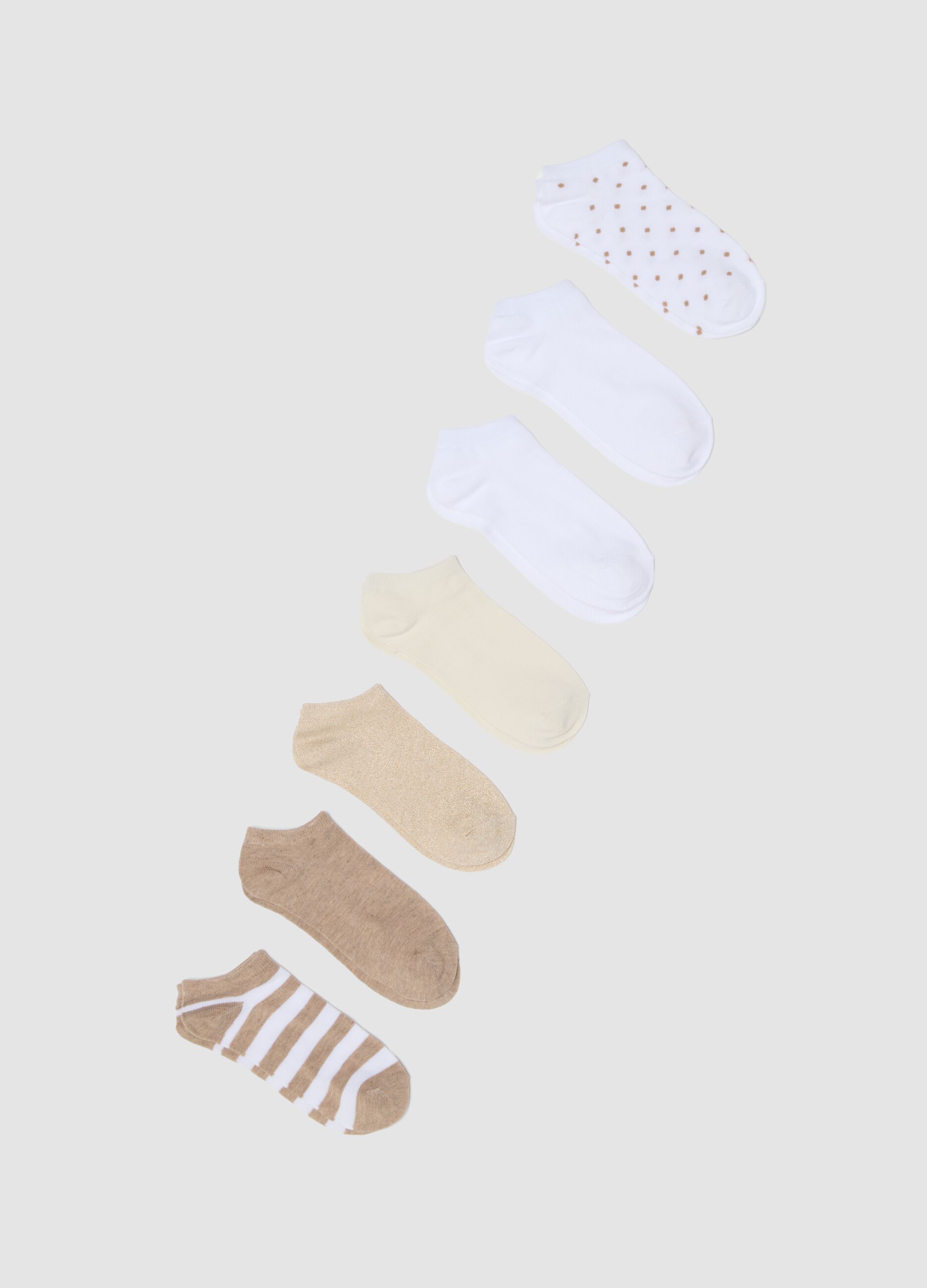 Multipack of seven beige no-show socks in stretch fabric