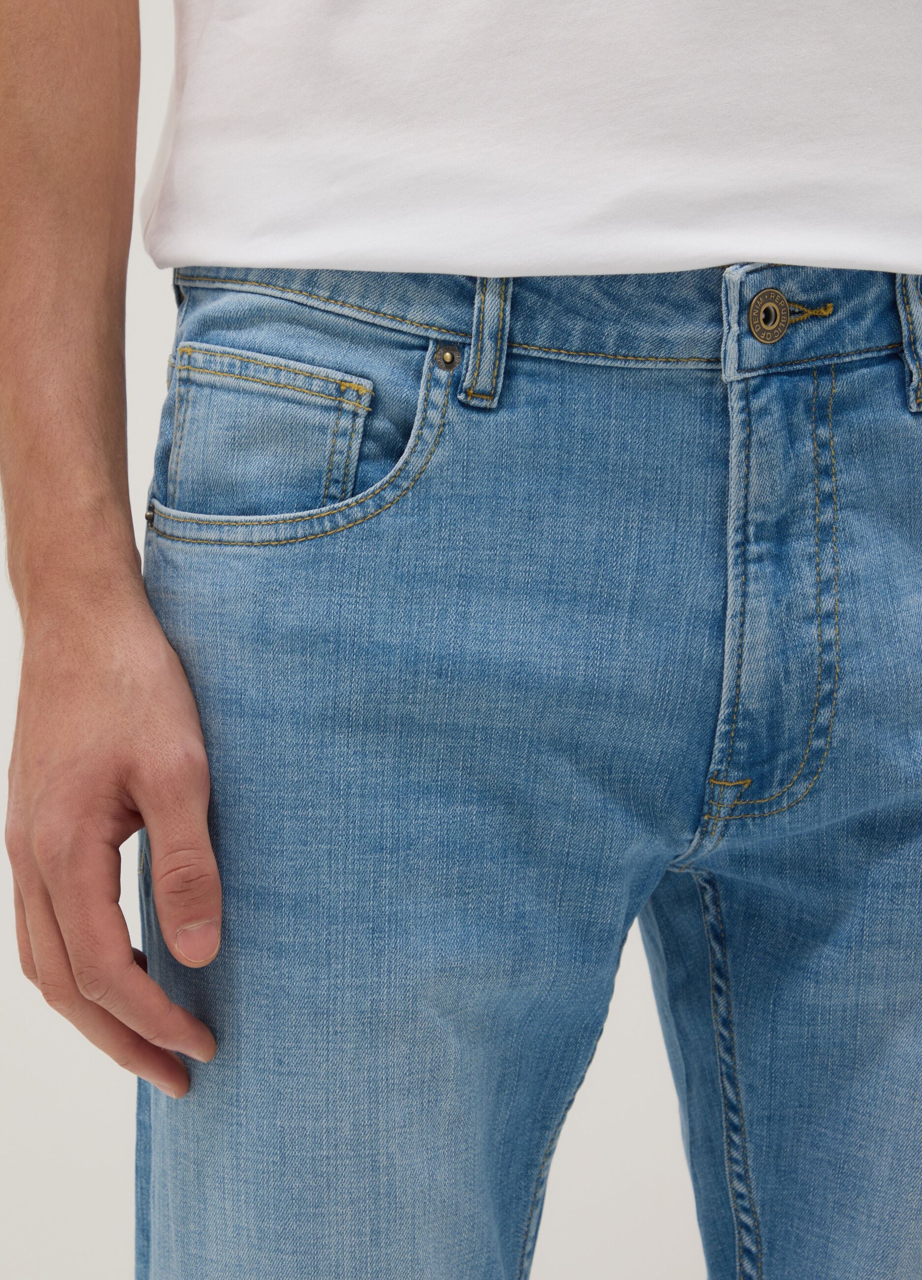Light blue slim fit stretch cotton denim jeans