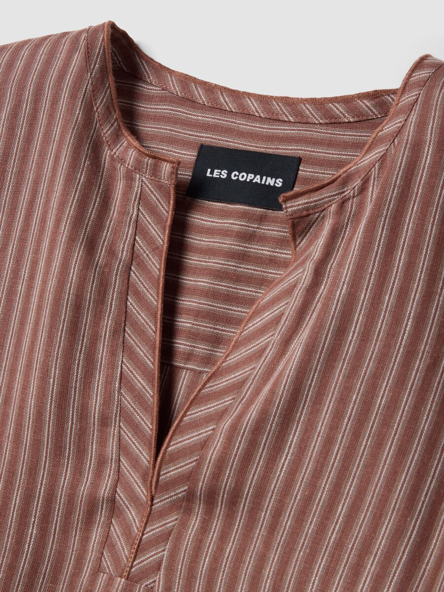 Regular fit multicolour striped linen-blend shirt with a Mandarin collar_5