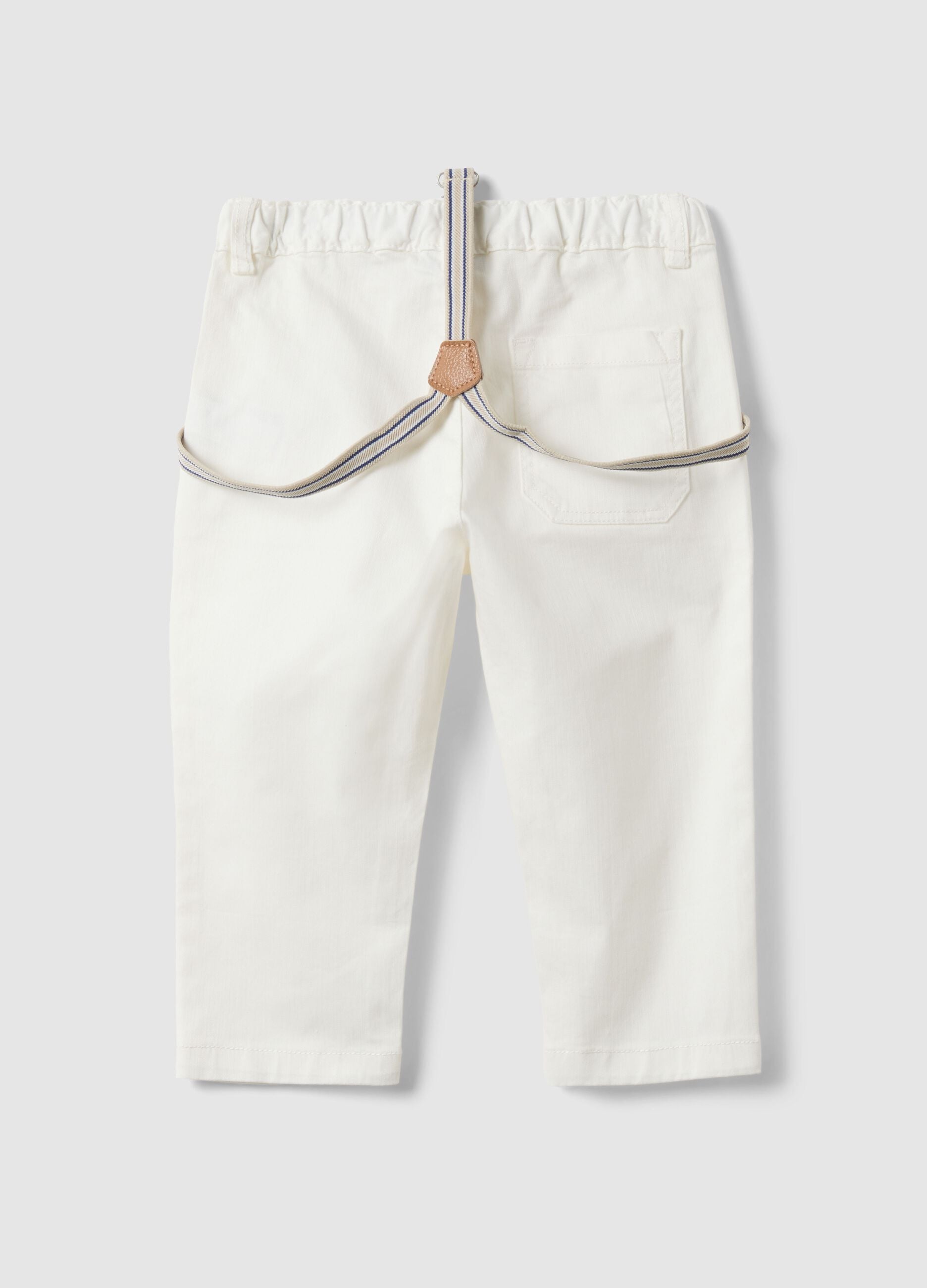 White stretch cotton regular fit trousers for boys