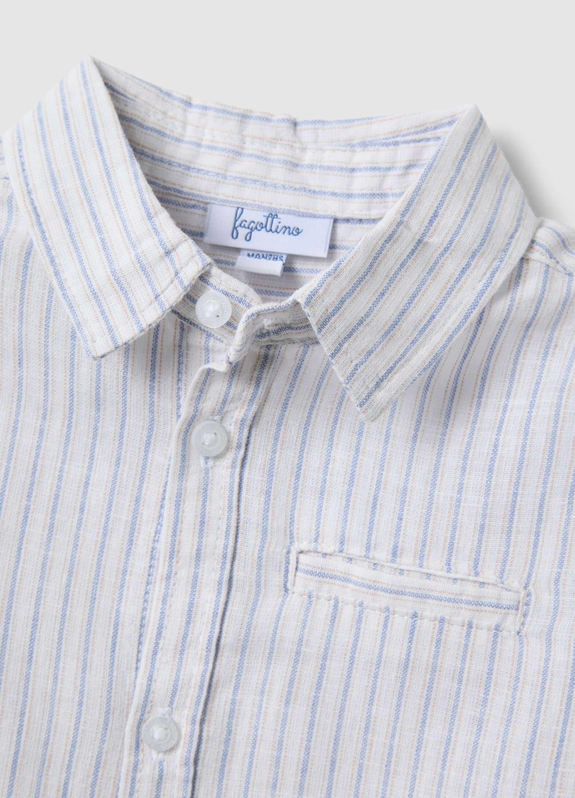 Children's regular fit striped multicolour linen-cotton blend shirt