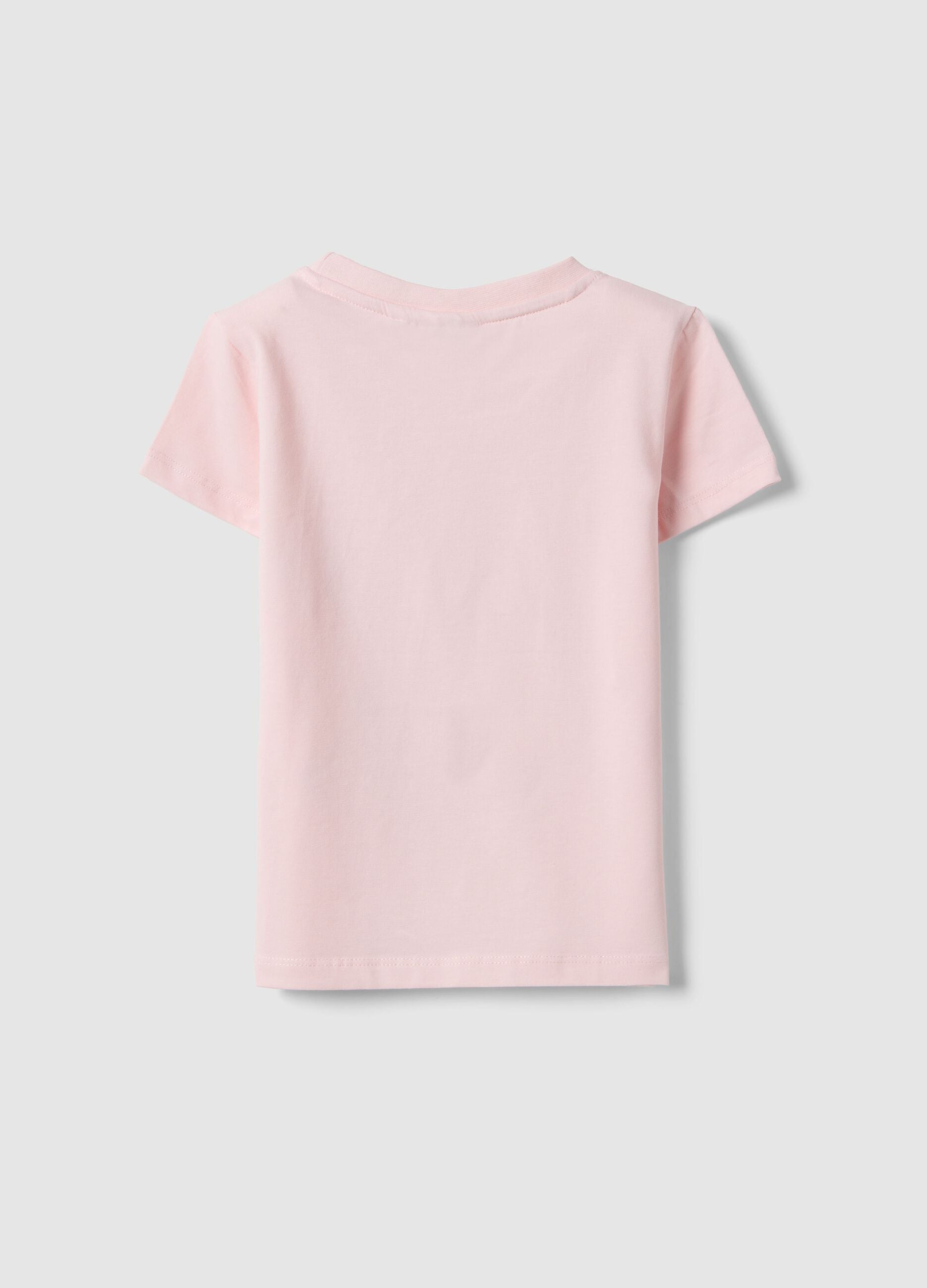 Pink Stretch Cotton Kids' T-Shirt Regular Fit with Print