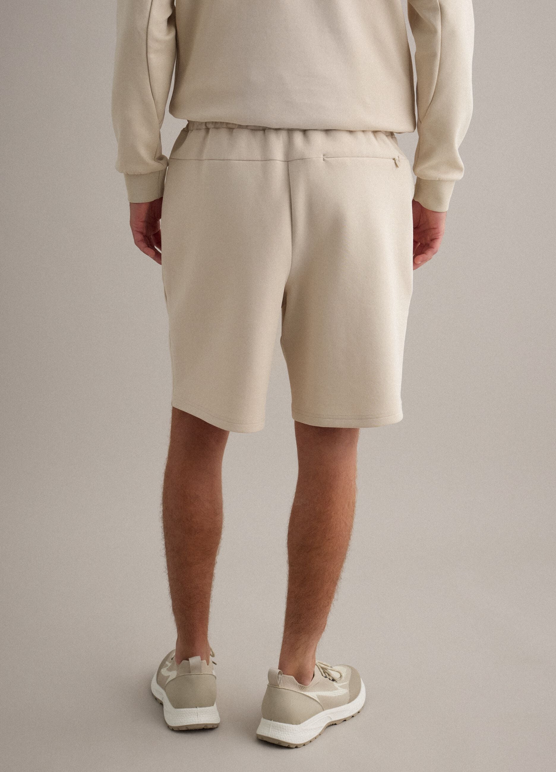 Beige regular fit stretch cotton blend bermuda shorts