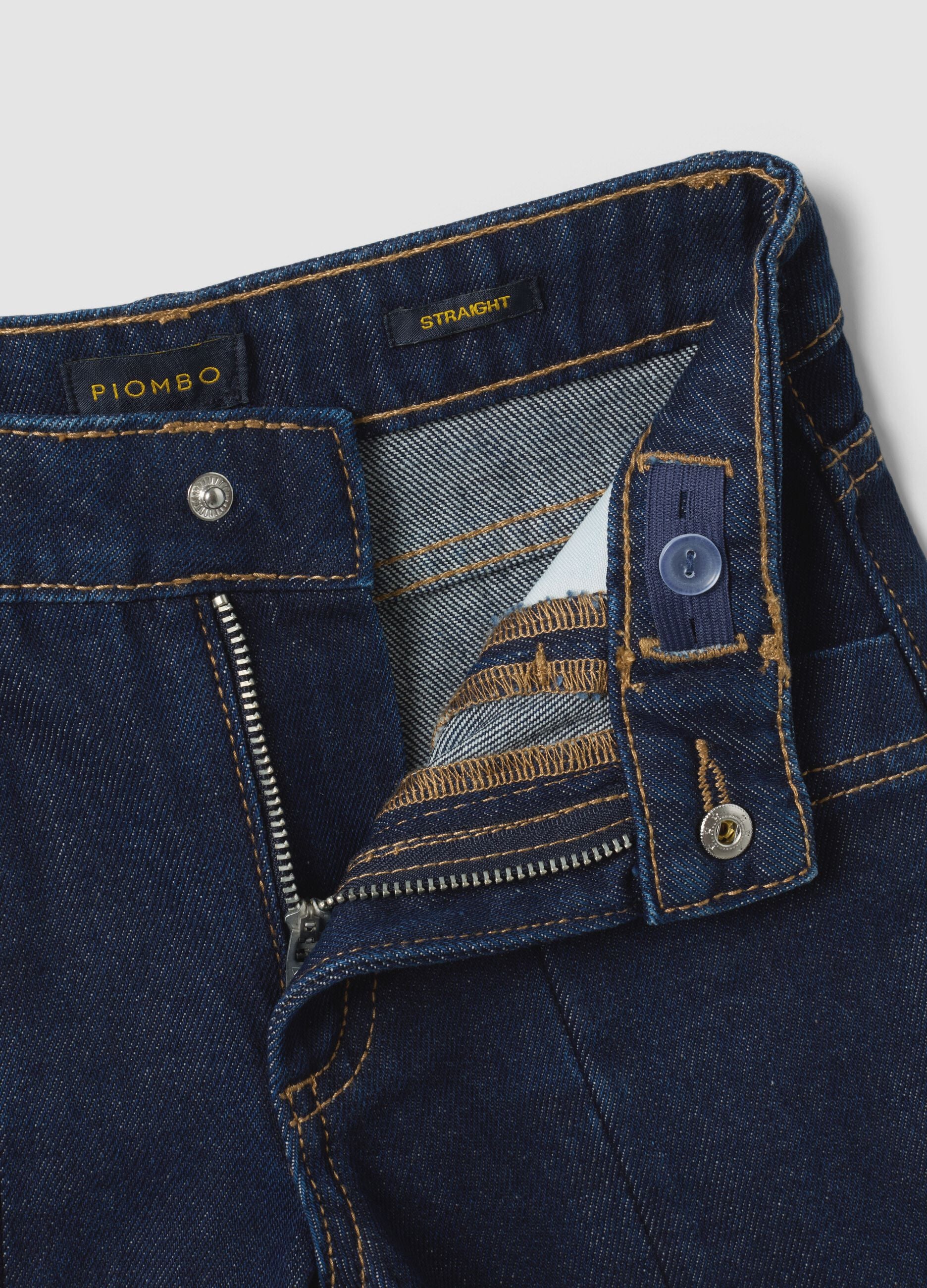 Blue straight-leg pure cotton jeans with floral embroidery for girls