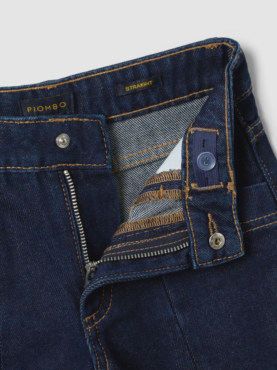 Blue straight-leg pure cotton jeans with floral embroidery for girls_4