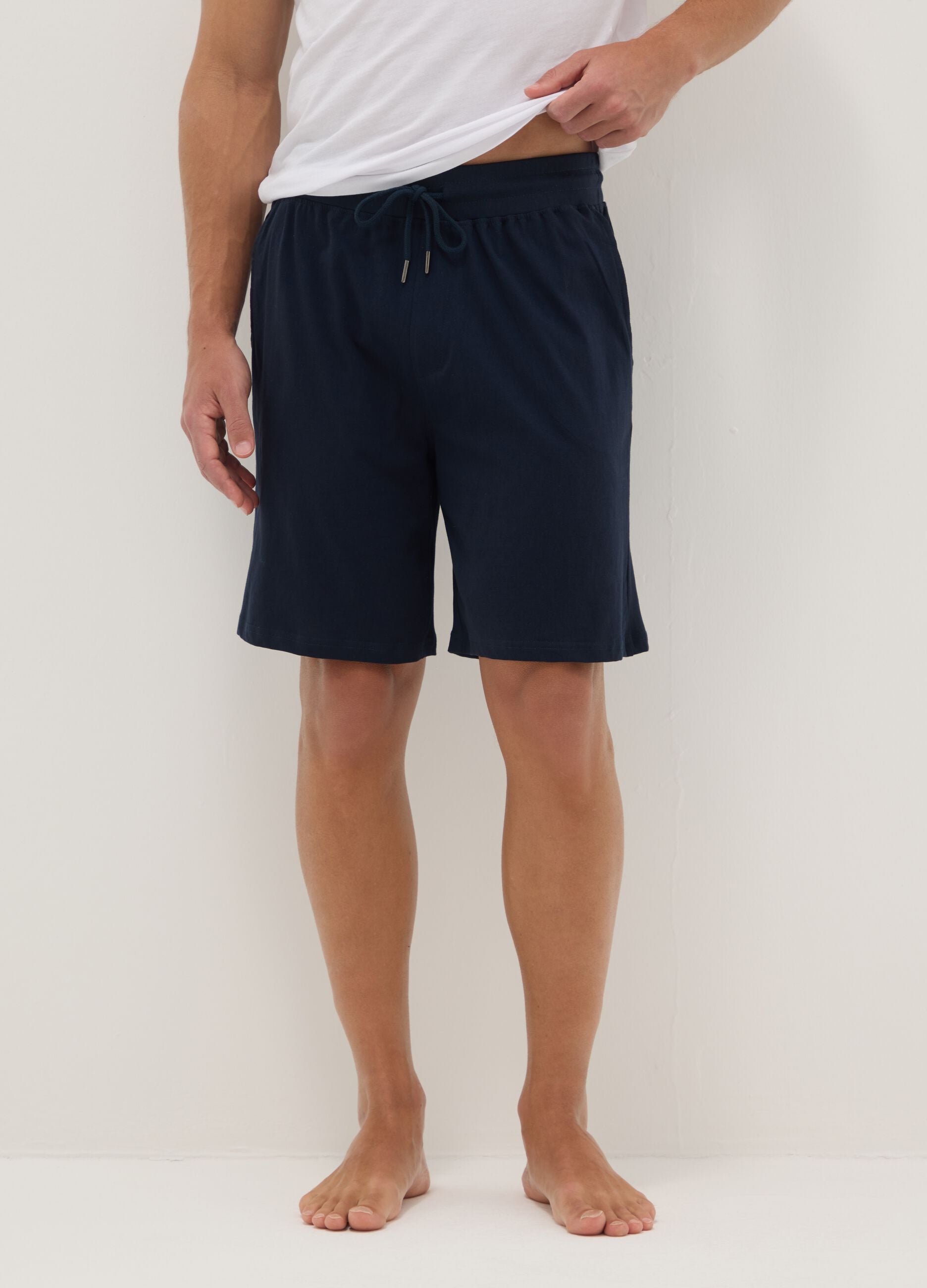 Blue pyjama shorts in pure cotton regular fit
