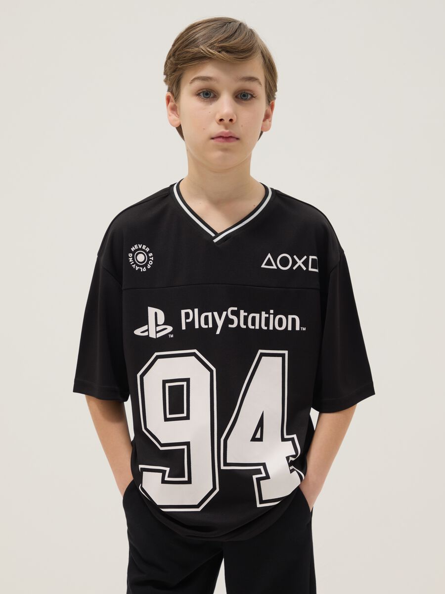 T-shirt in puro cotone nero da bambino regular fit con logo PlayStation_0