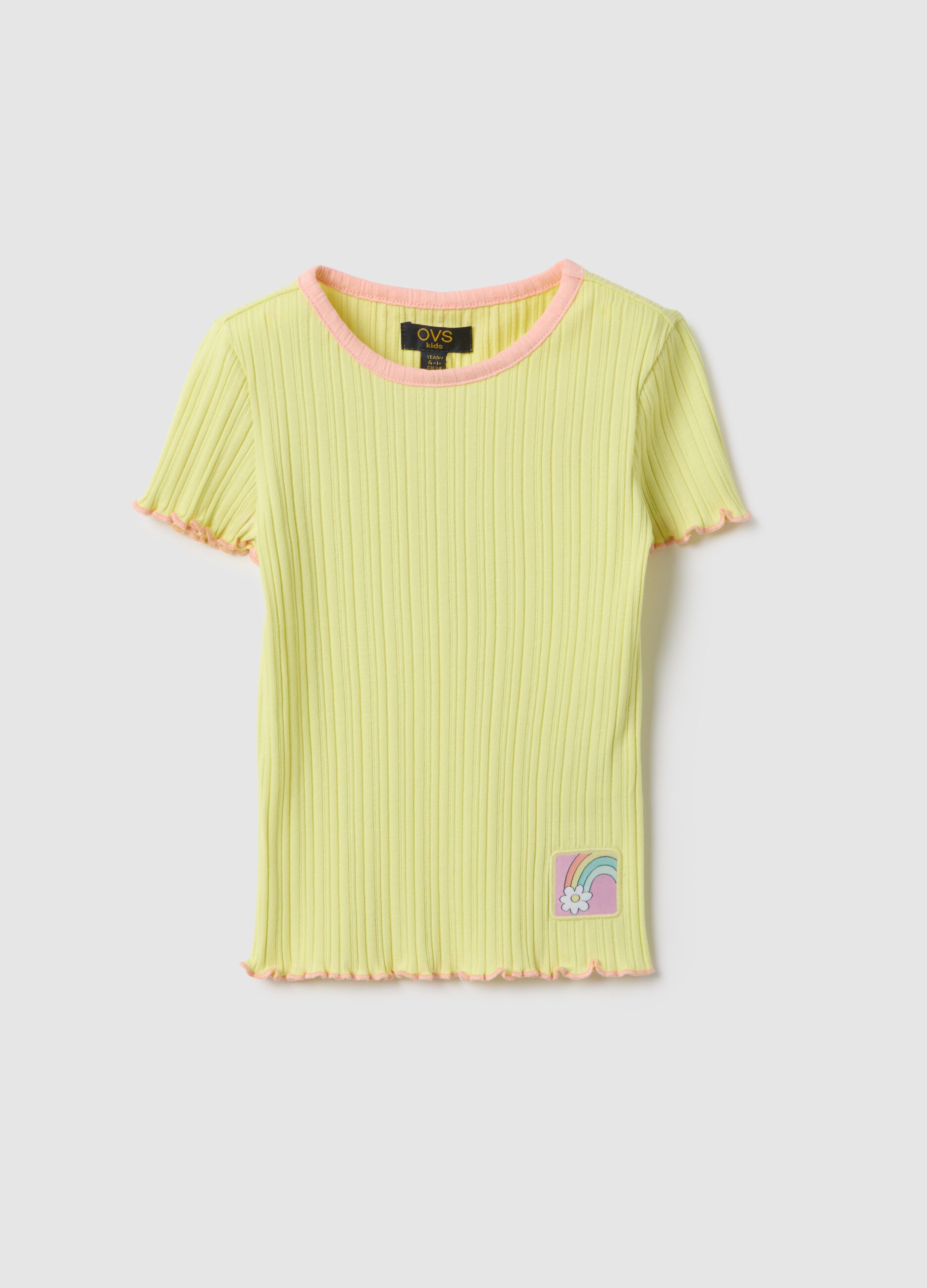 Yellow striped cotton girl&rsquo;s regular fit t-shirt with patch