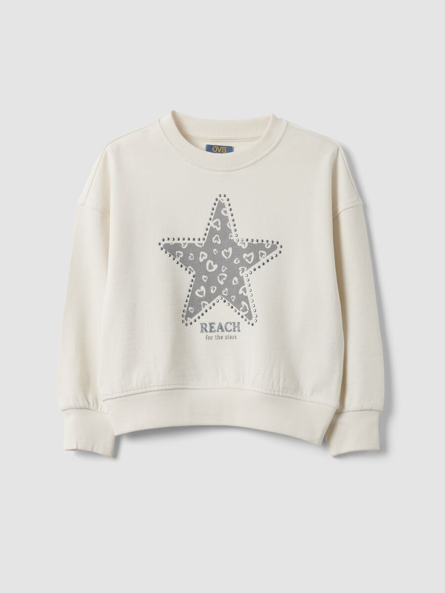 White pure cotton sweatshirt with star print, regular fit, for girls_0