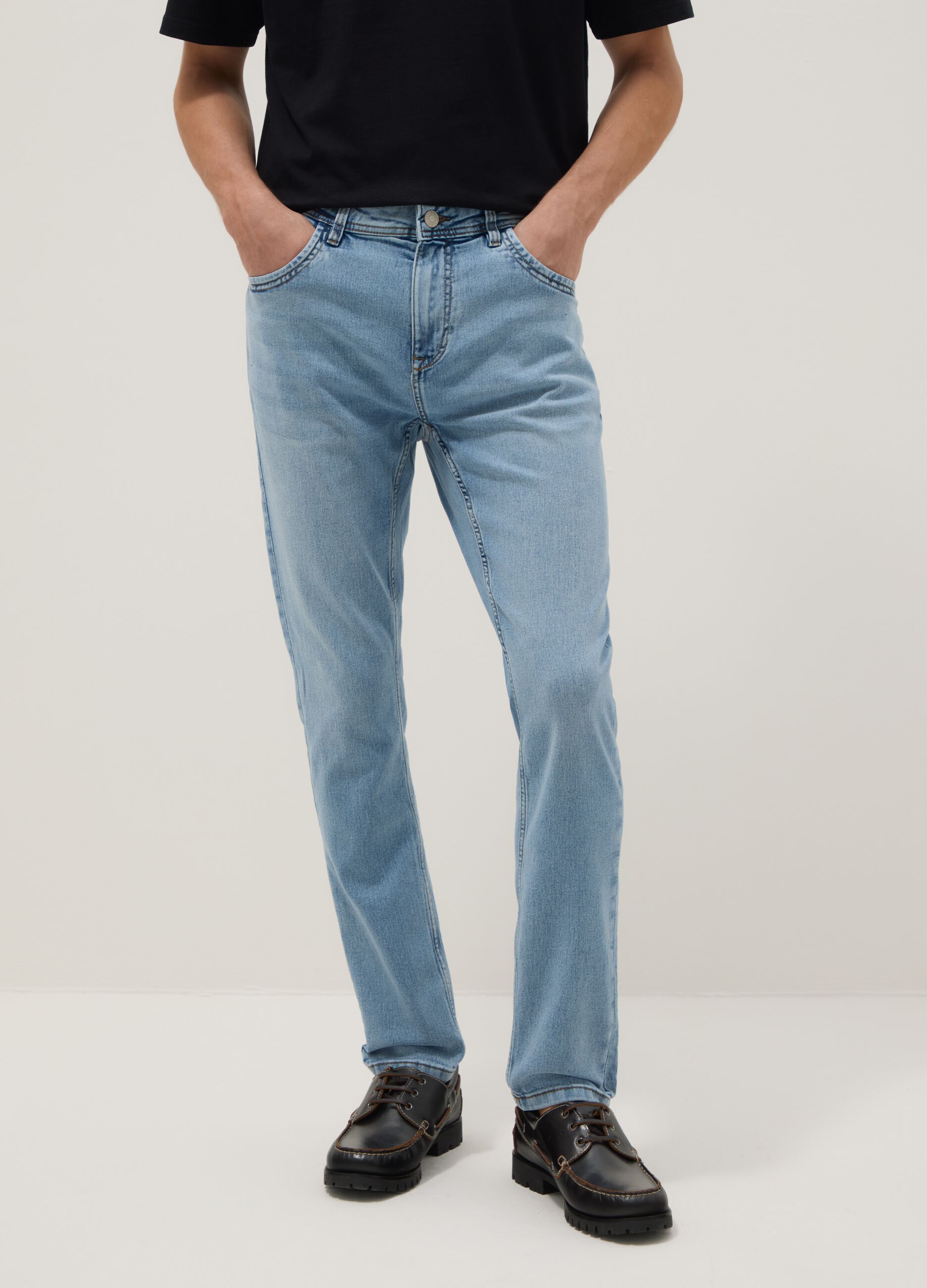 Super skinny light blue cotton blend jeans