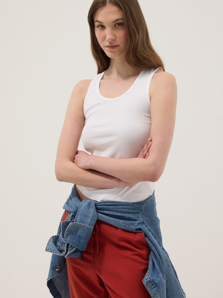 White pure cotton vest top, regular fit_0