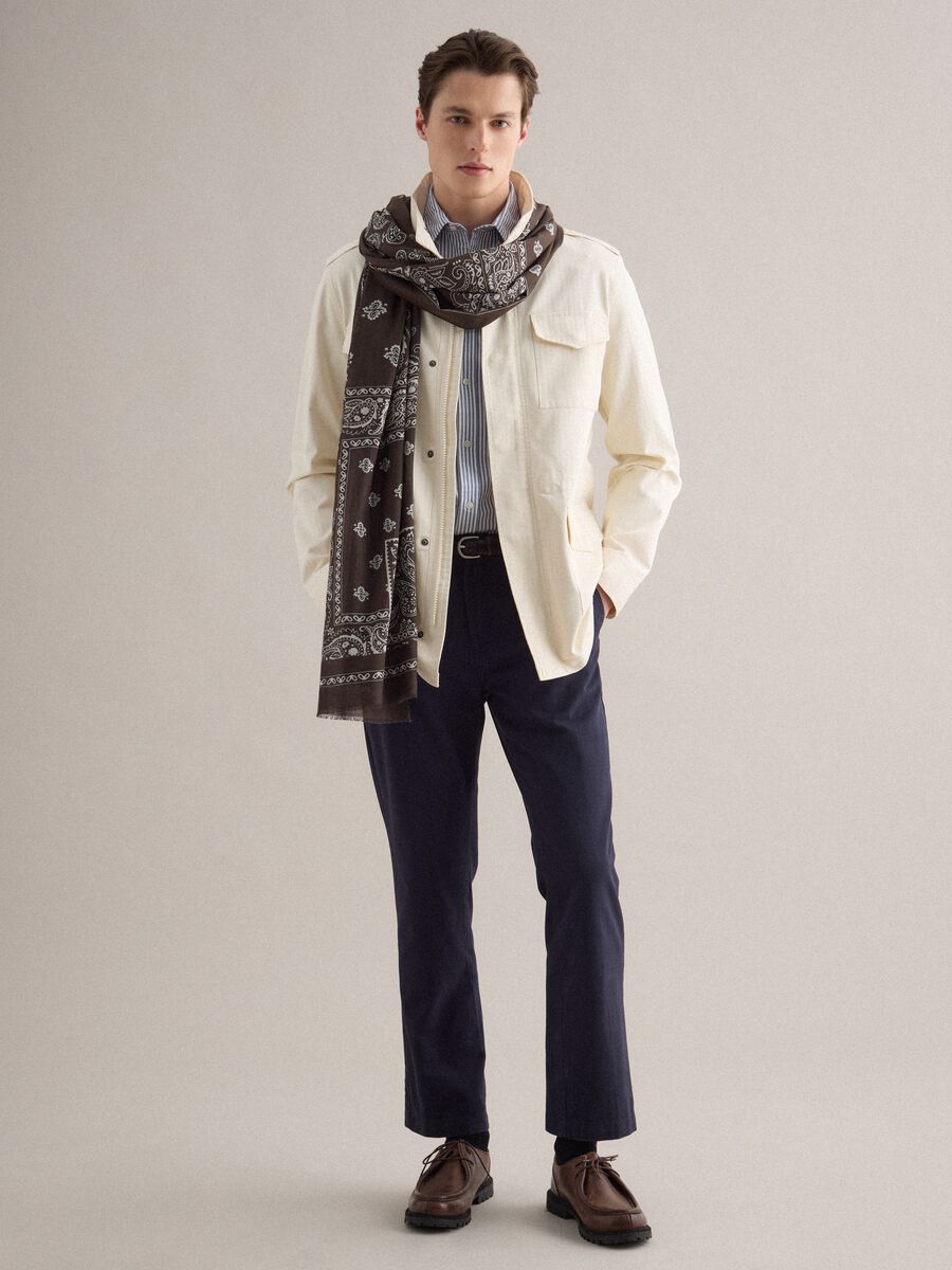 Beige cotton parka jacket, regular fit with pockets and zip_1