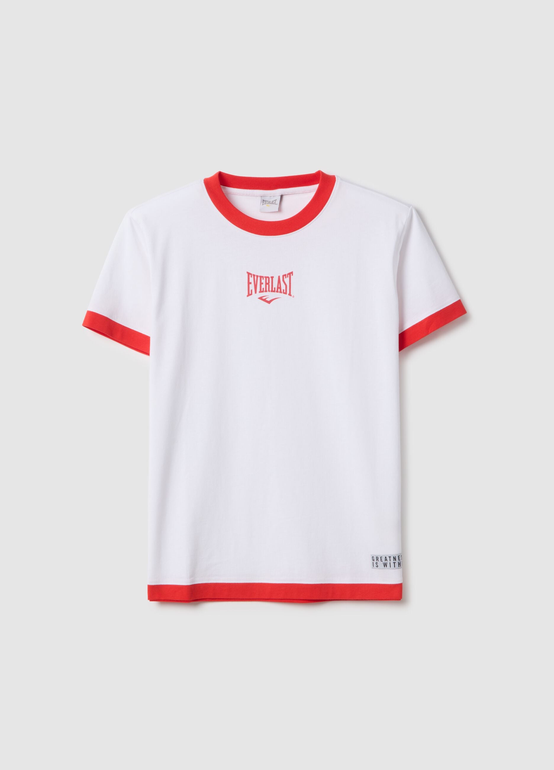 White pure cotton T-shirt regular fit with red trims