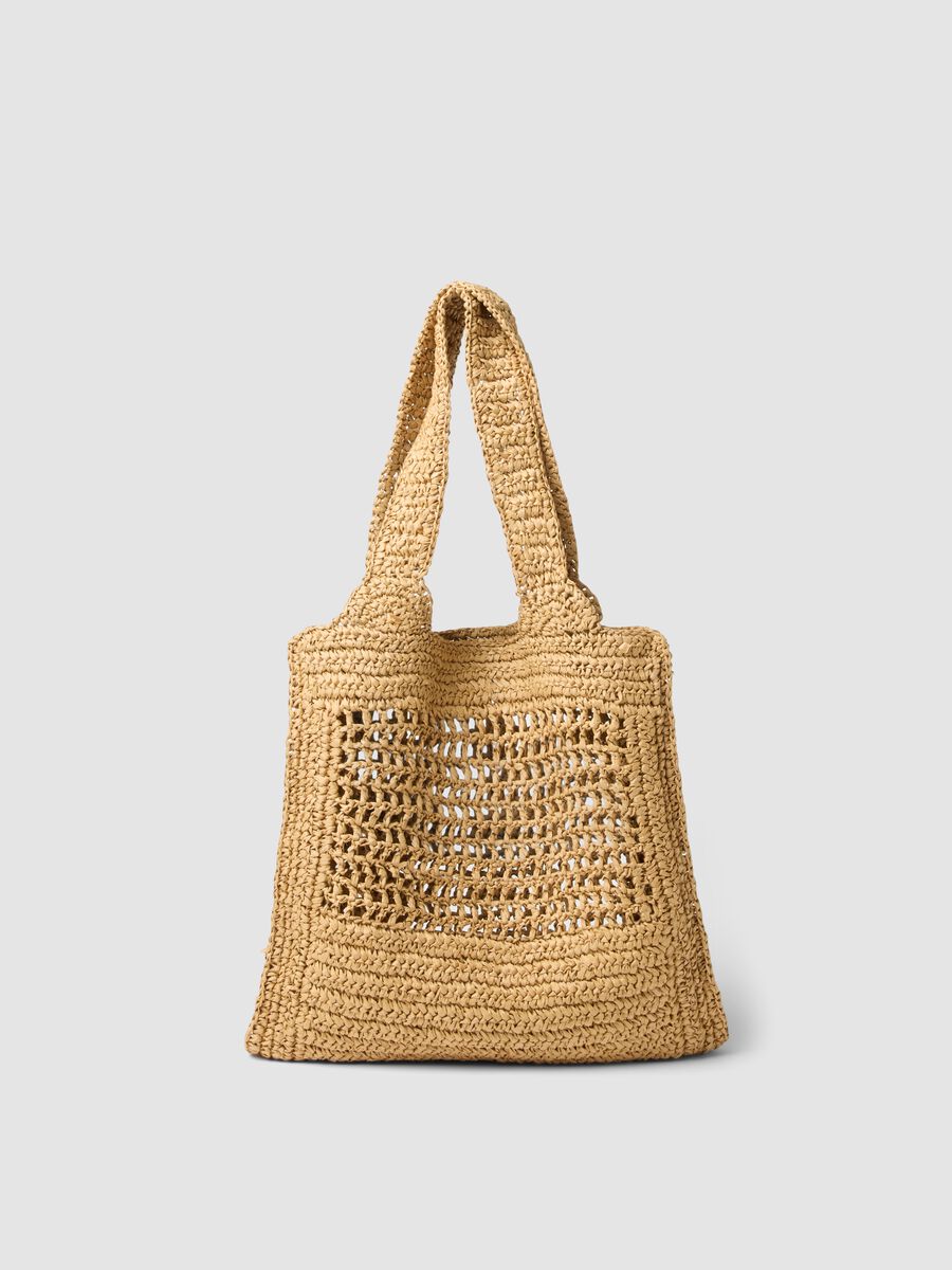 Borsa da spiaggia beige in puro tessuto carta traforata_2