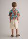 Beige stretch cotton cargo shorts for boys, baggy fit_1