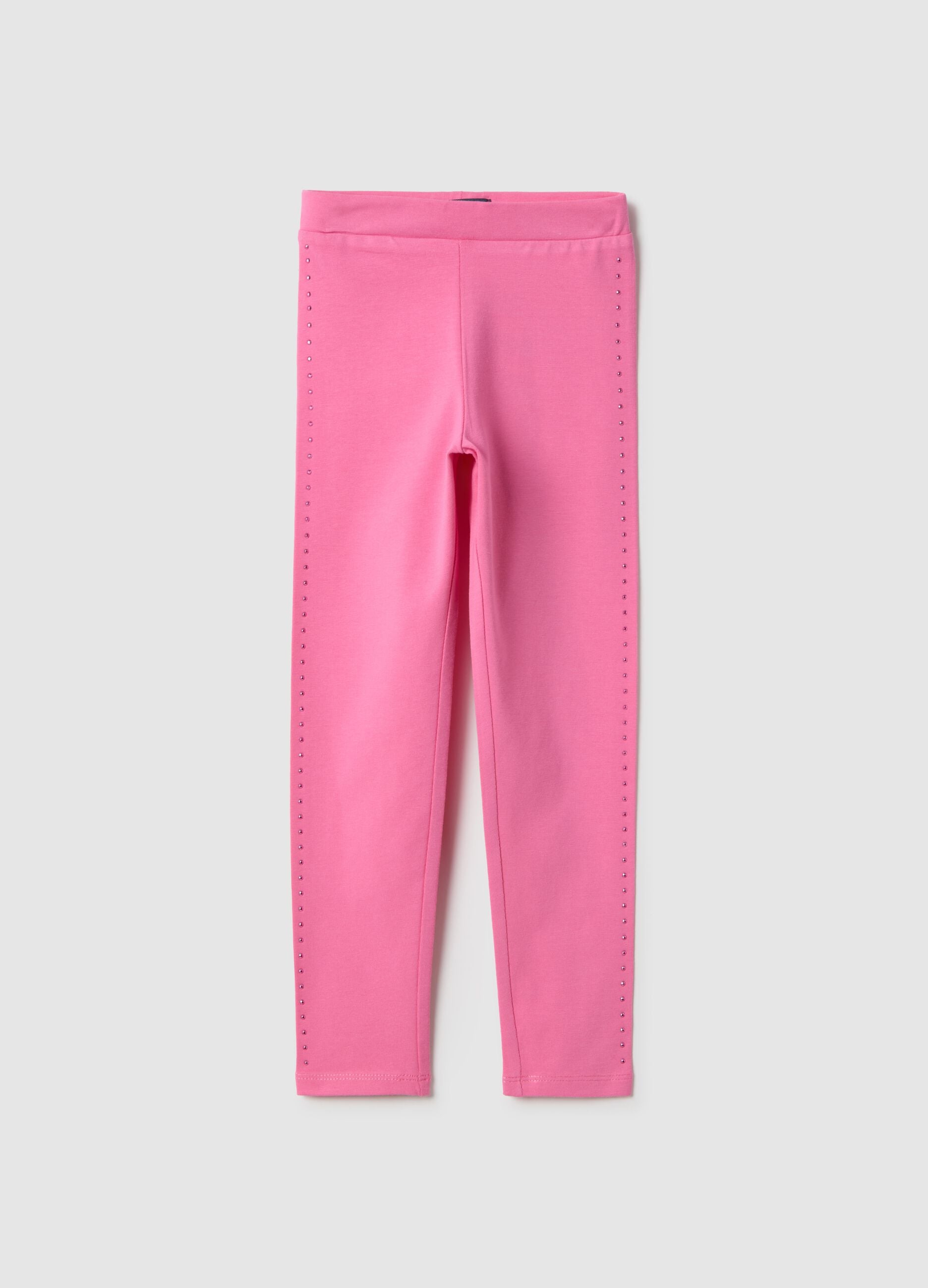 Girls' pink stretch cotton skinny leggings