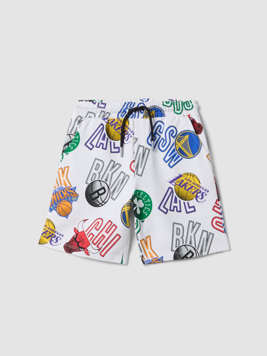 White pure cotton shorts with all-over print_0