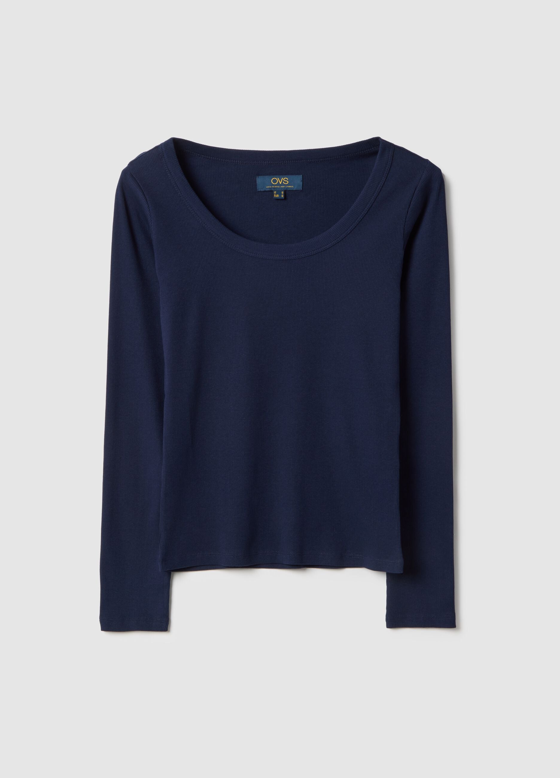 Blue long sleeve pure cotton t-shirt regular fit