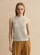 Fitted beige cotton blend mesh vest_3