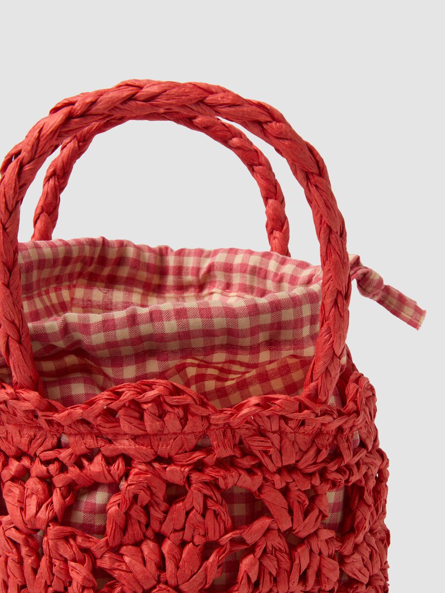 Borsa a spalla arancione in puro tessuto carta con inserto in vichy_2