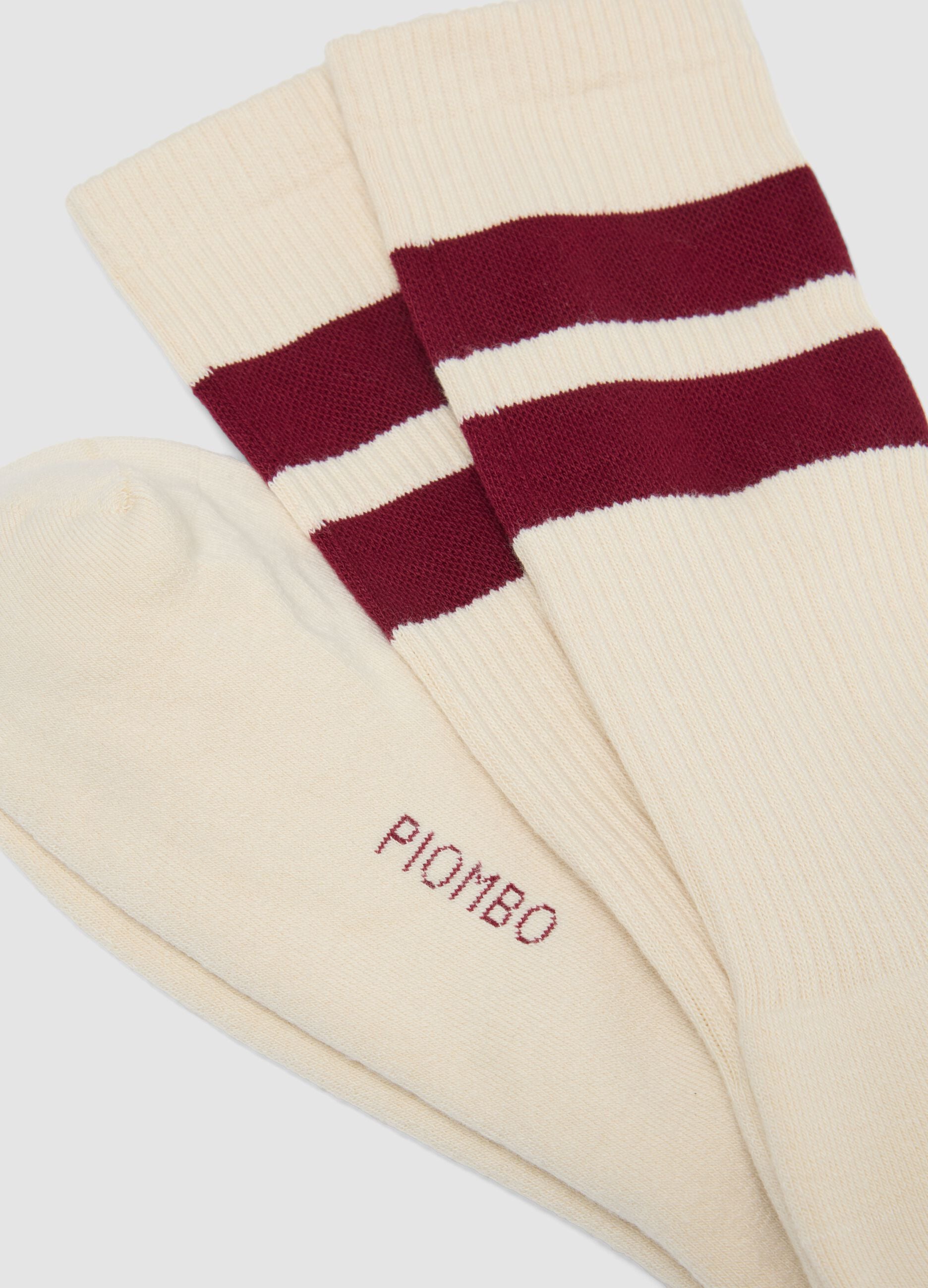 White Stretch Cotton Blend Tennis Socks with Stripes