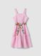 Girls' regular fit pink pure cotton dress with floral belt_3