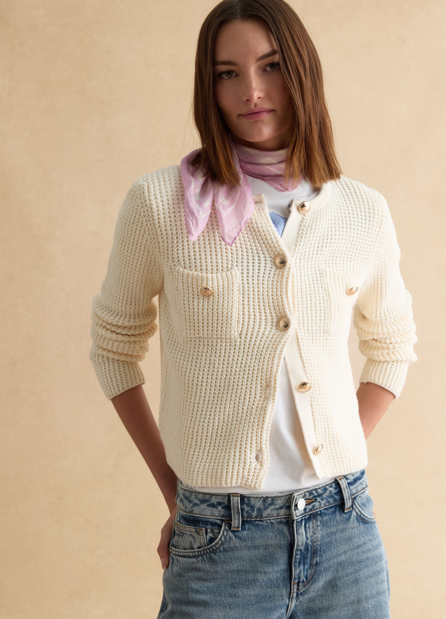 Beige Cardigan in Pure Cotton