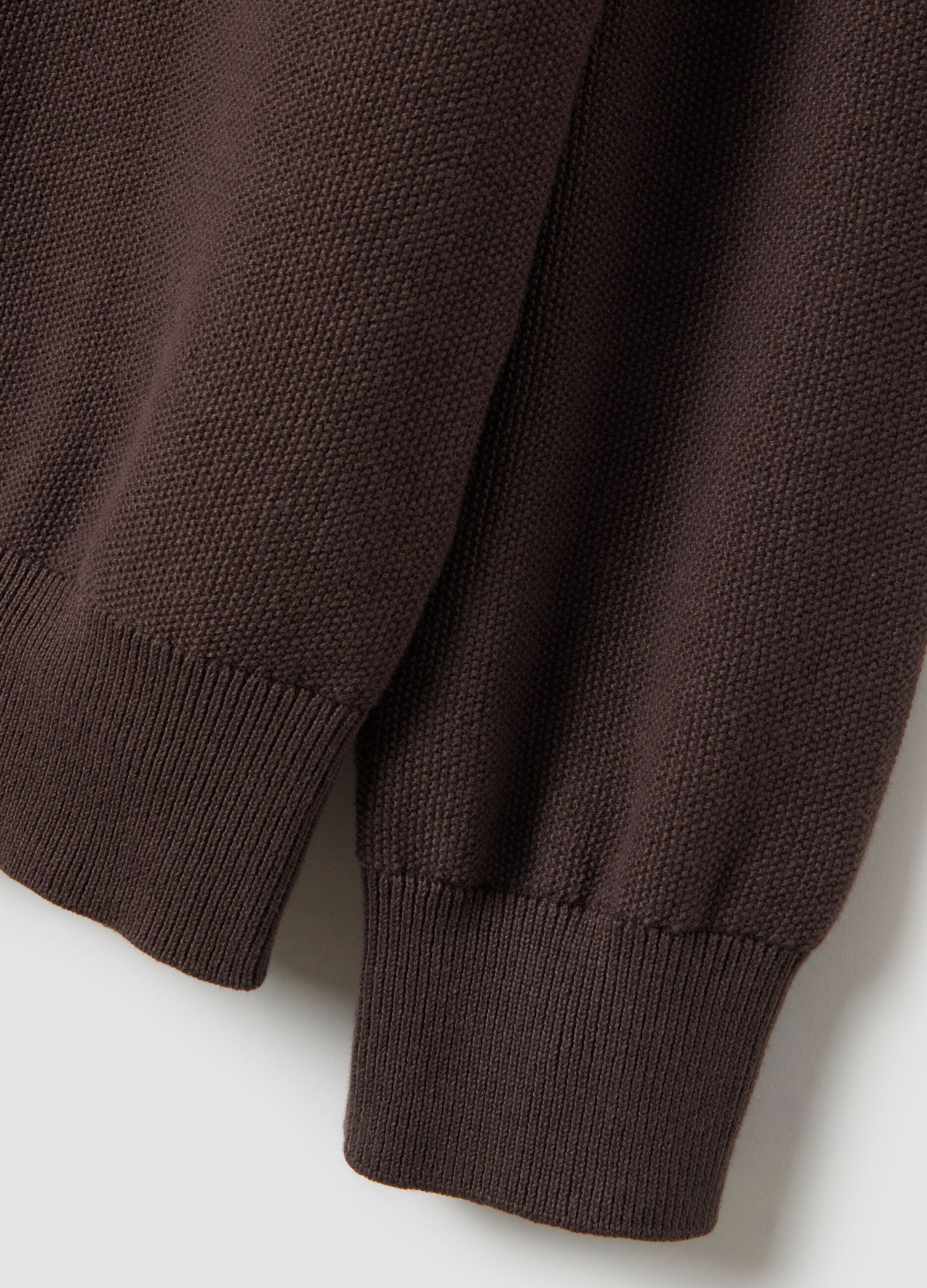 Brown crew neck sweater in pure cotton regular fit