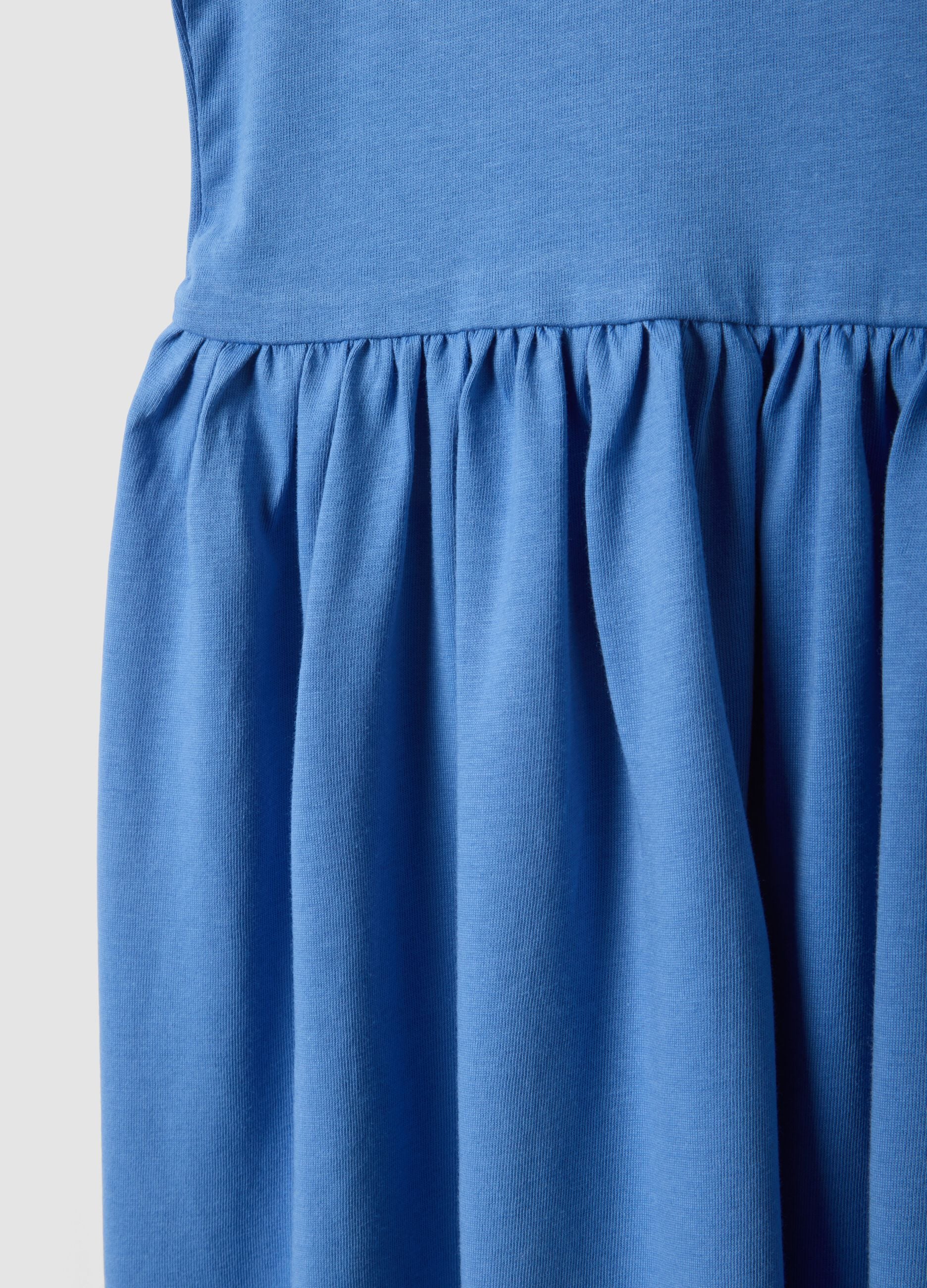 Girls' sleeveless sky-blue pure cotton dress, regular fit