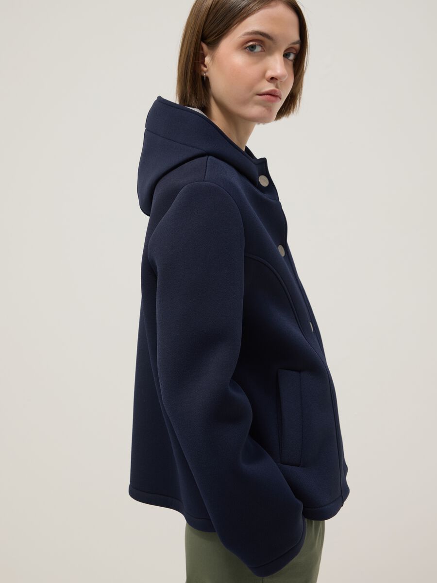 Blue regular fit jacket with hood and buttons_0