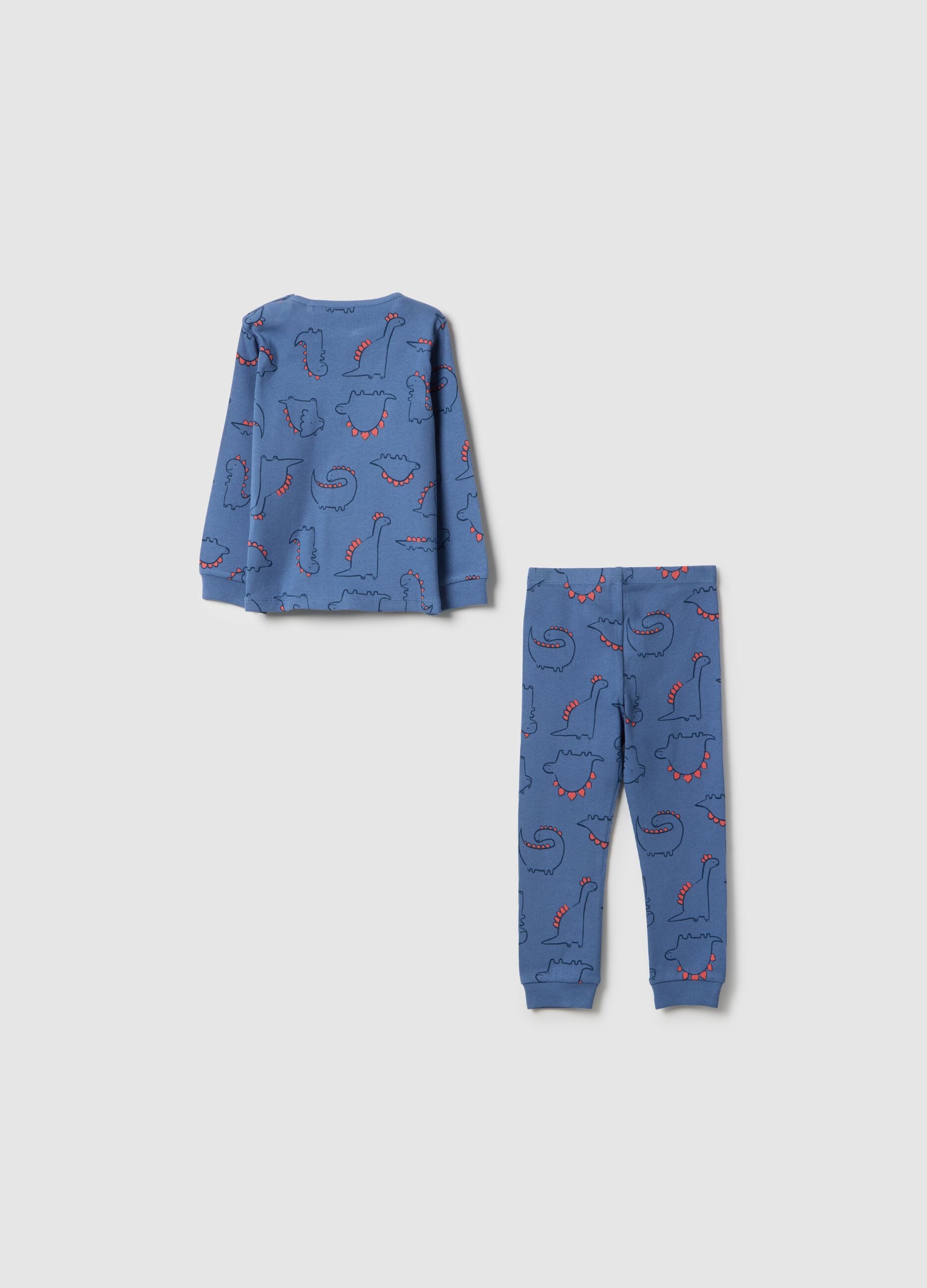 Blue cotton blend baby pyjamas regular fit with dinosaurs