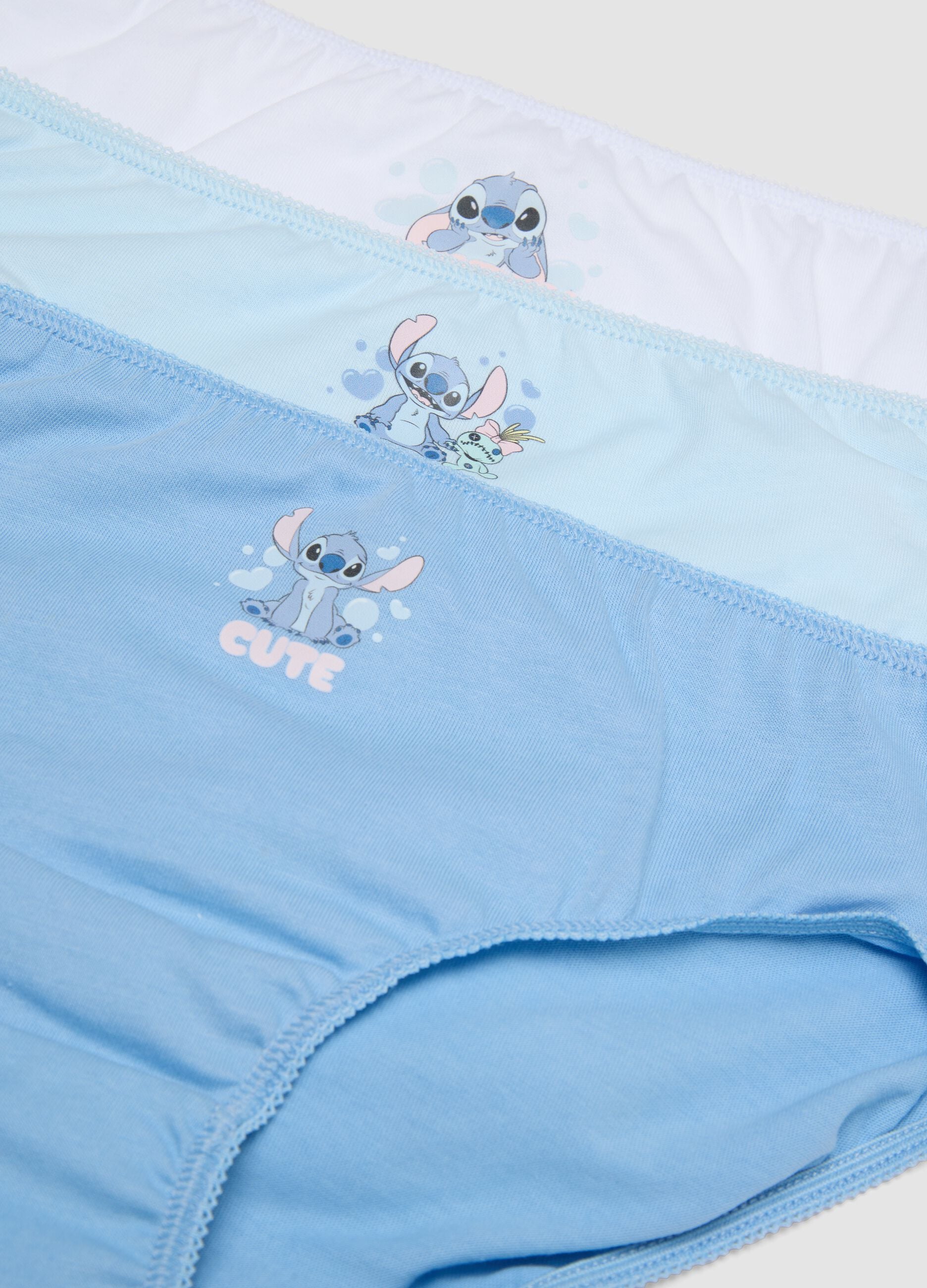 Multipack di cinque slip azzurre in cotone organico con personaggio Lilo e Stitch