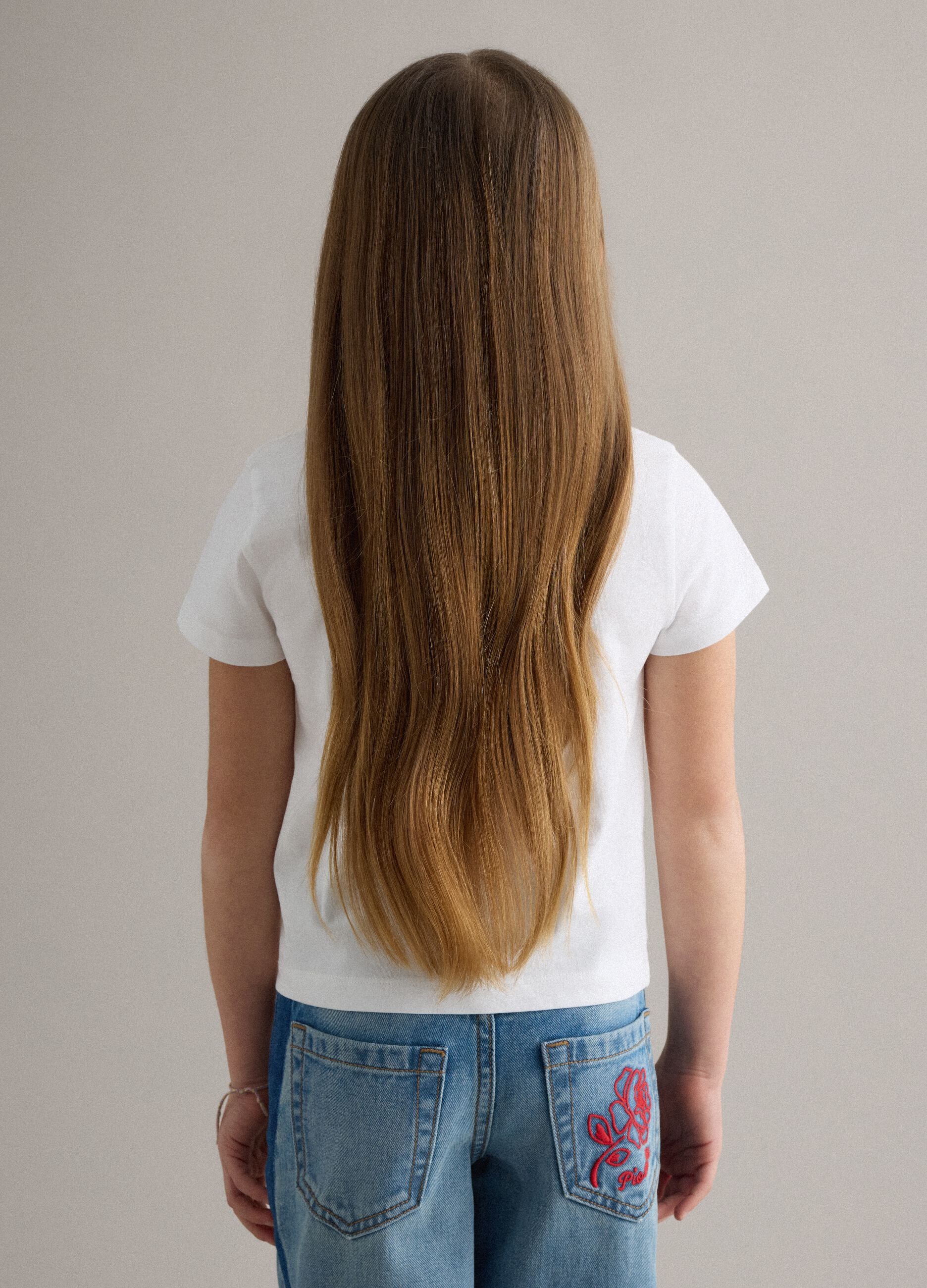 Regular fit white pure cotton t-shirt with print for girls
