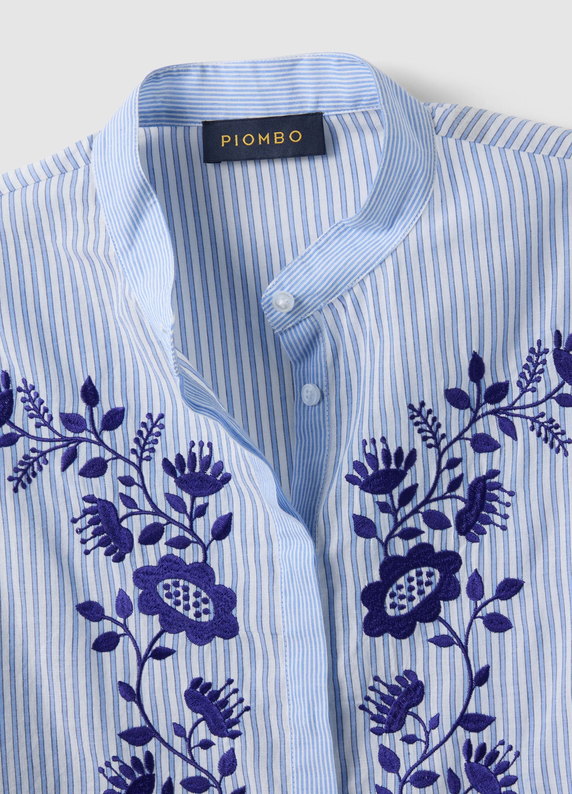 Striped multicolour regular fit pure cotton shirt with floral design
