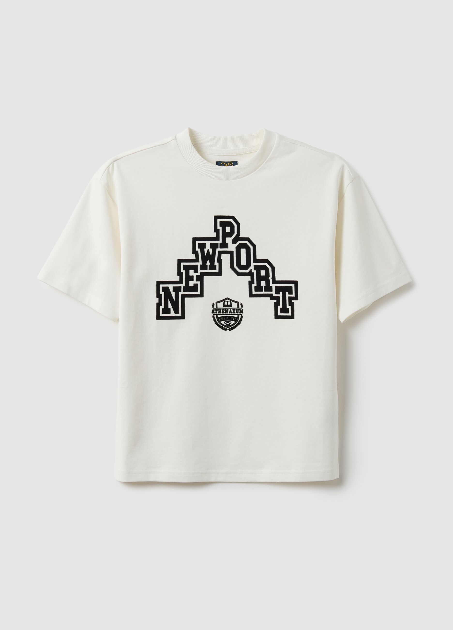 White pure cotton relaxed fit boys' T-shirt with print