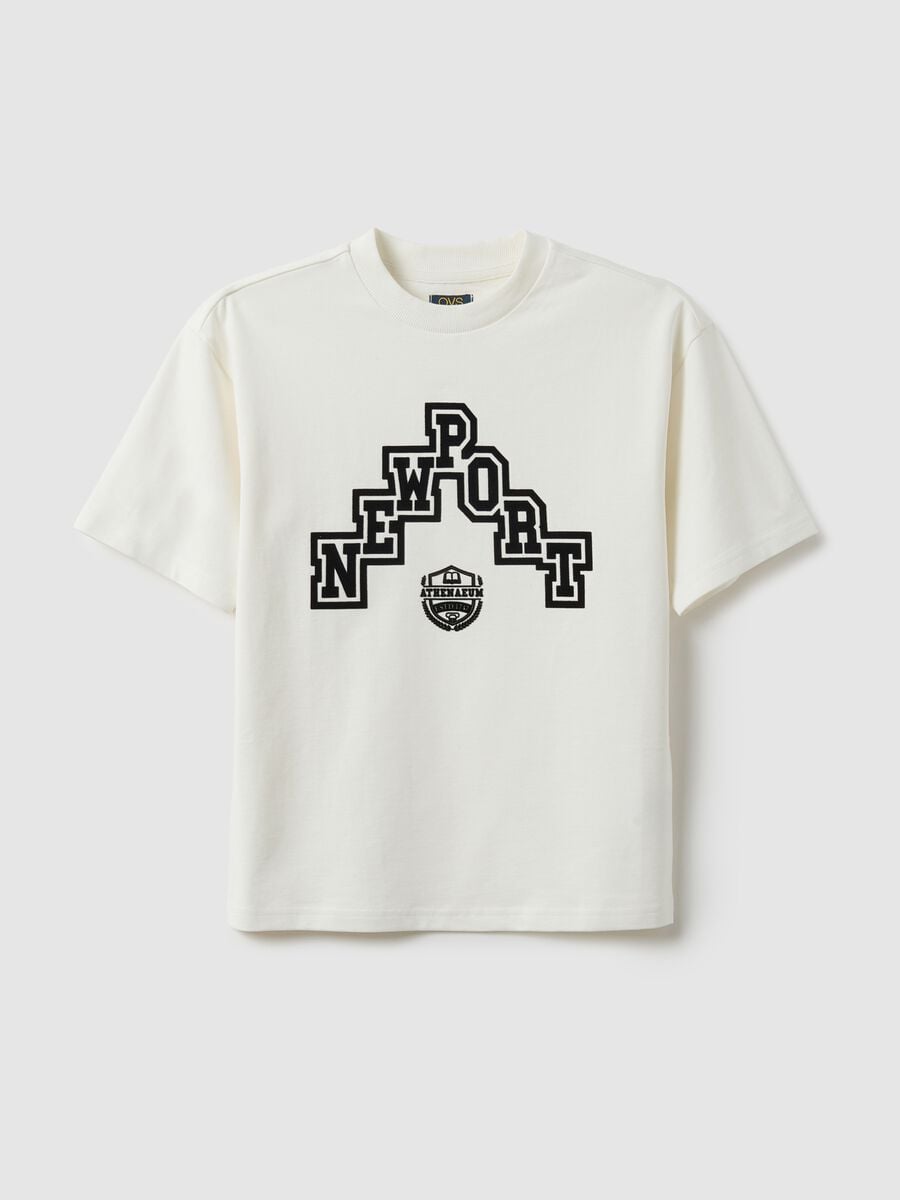 White pure cotton relaxed fit boys' T-shirt with print_3