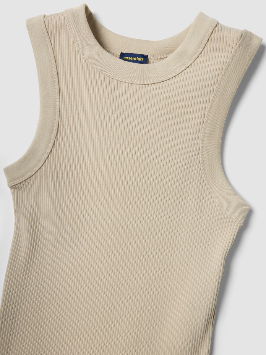 Beige fitted ribbed stretch-cotton tank top_5