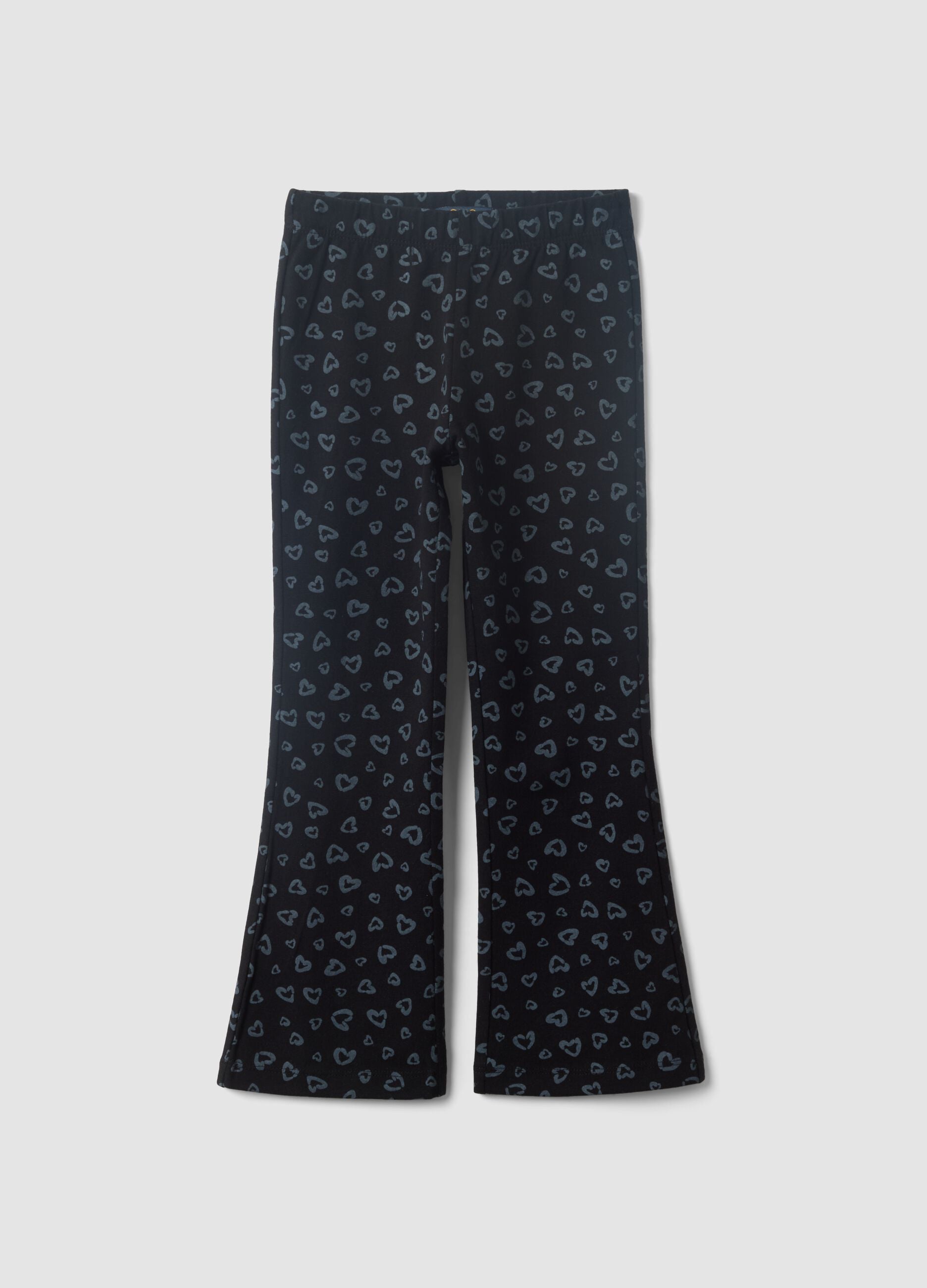 Black skinny organic cotton leggings with heart print for girls