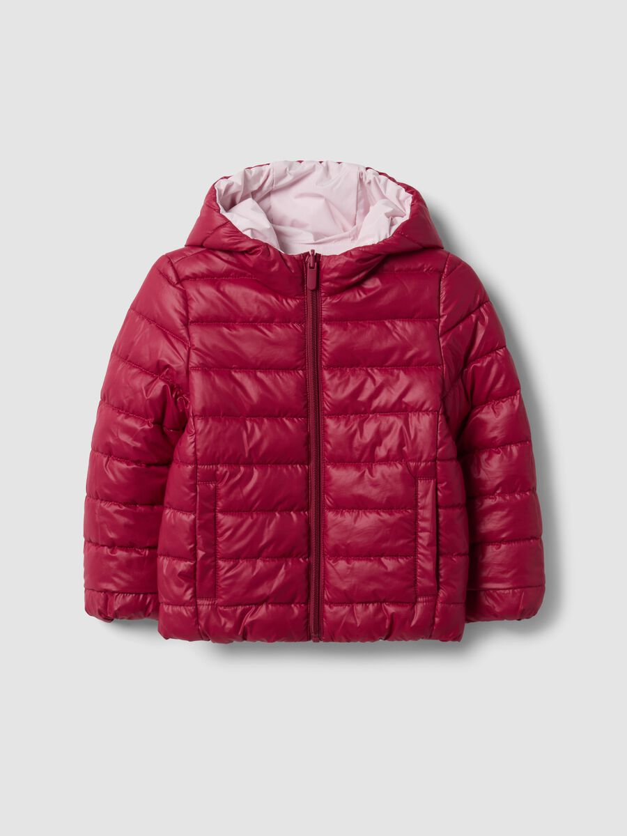 Ultralight reversible padded pink hooded jacket for girls_1