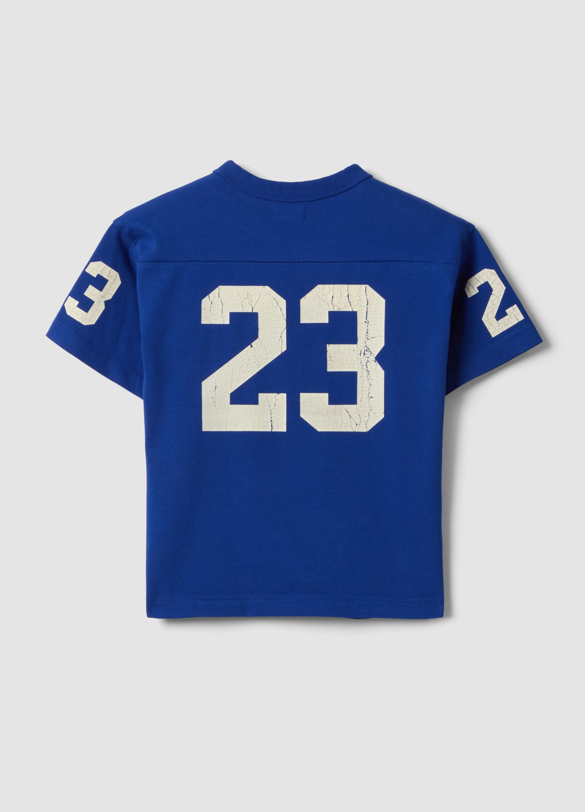 Children's oversized blue pure cotton T-shirt with prints