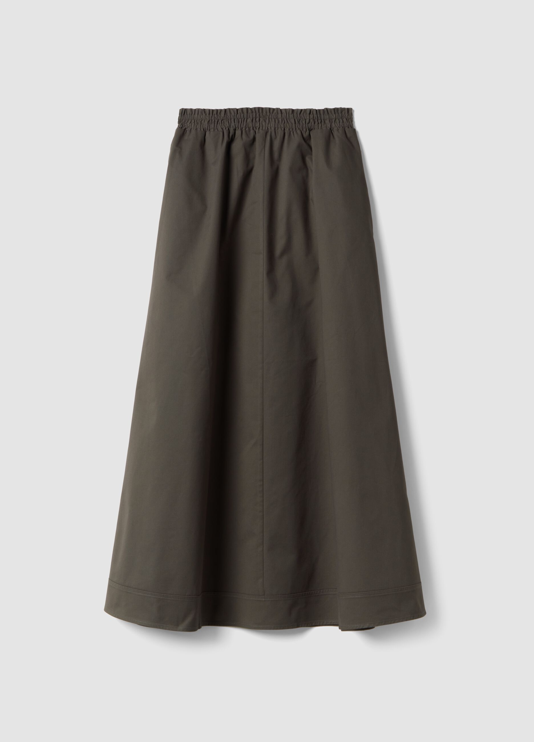 Grey long pure cotton skirt with elastic waistband