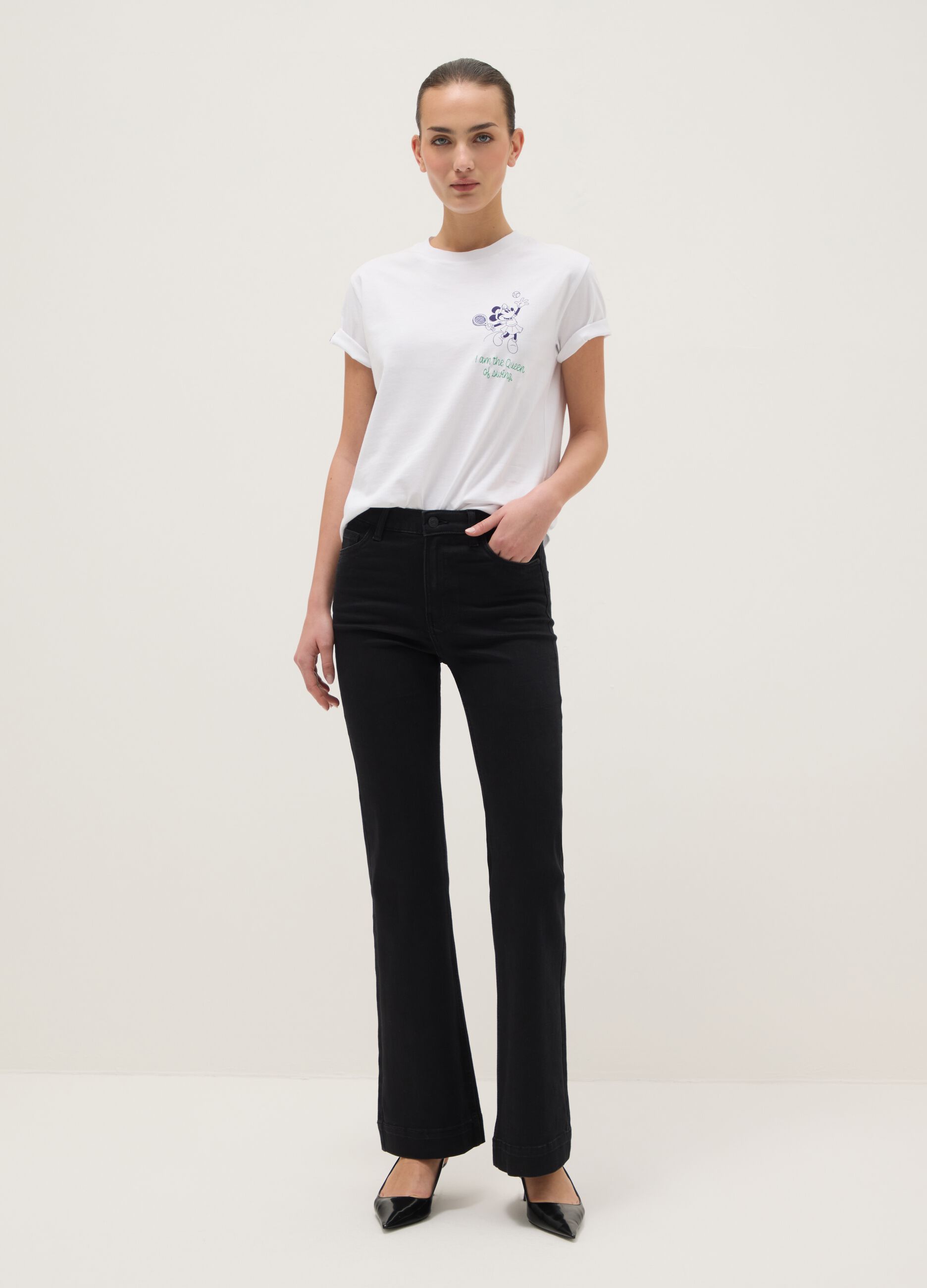 White pure cotton regular fit T-shirt with Minnie print