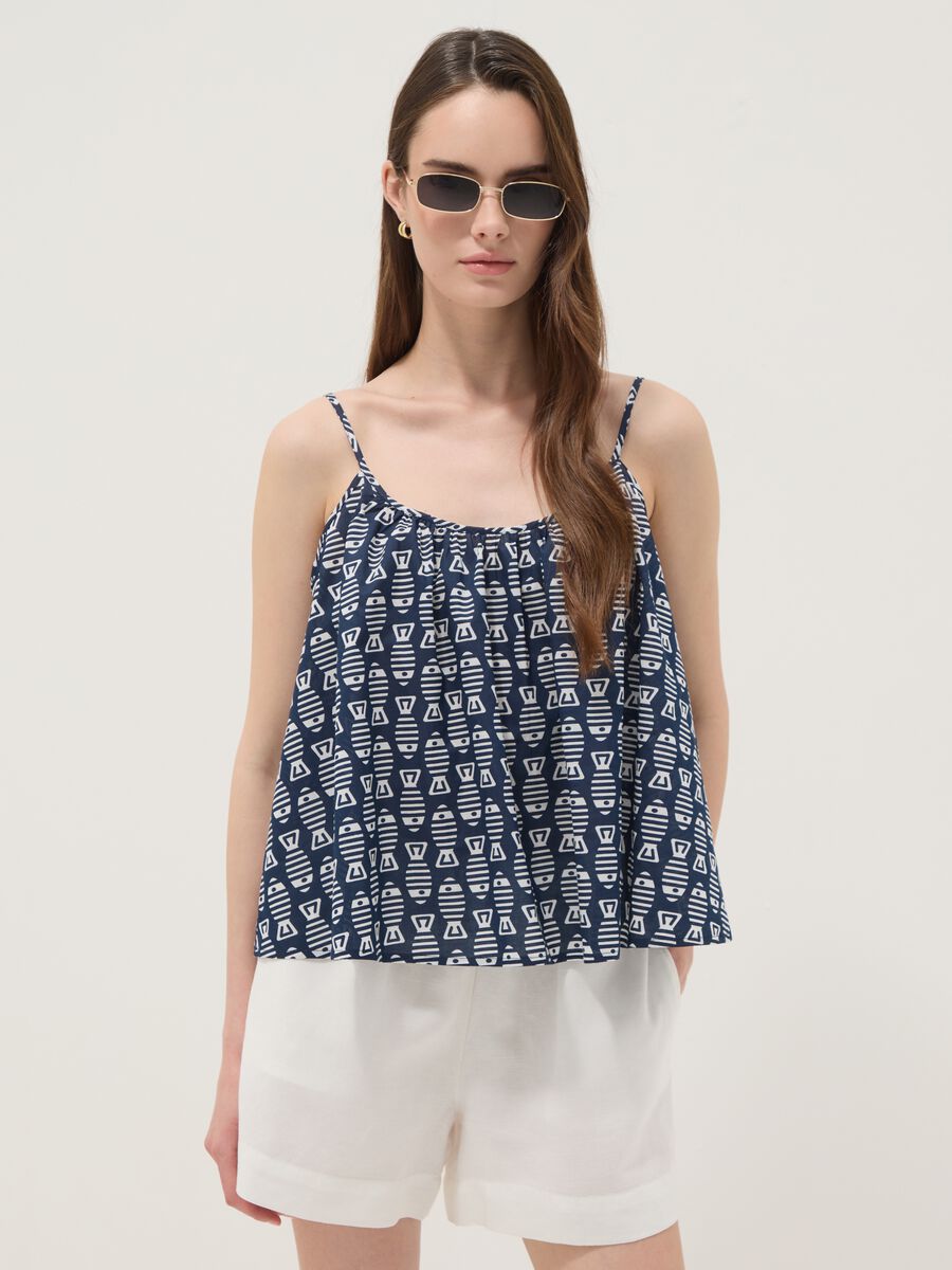 Blue pure cotton cami top with thin straps_1