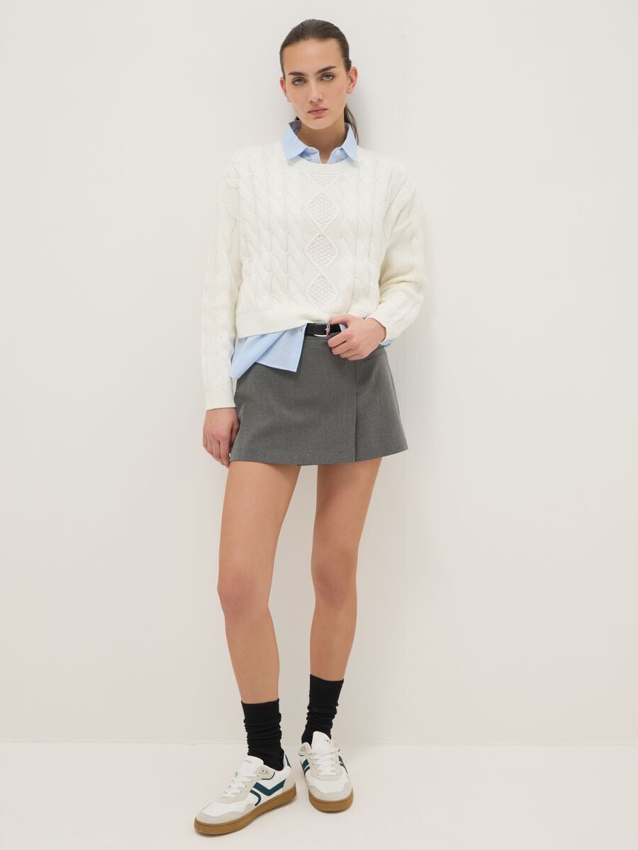 Maglione in misto cotone bianco regular fit con motivo intrecciato_1