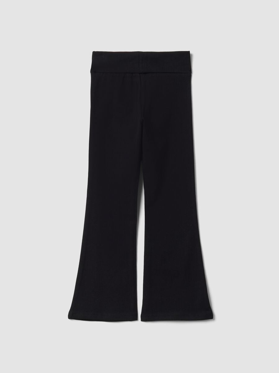 Black flared leggings in stretch organic cotton for girls_1
